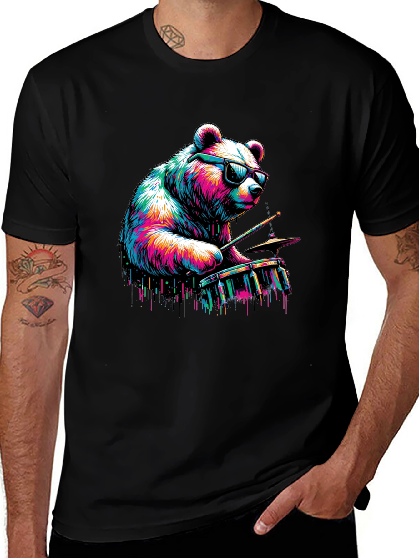 Variant 13 of Bear Drummer Graphic Tee - Cool & Unique Design