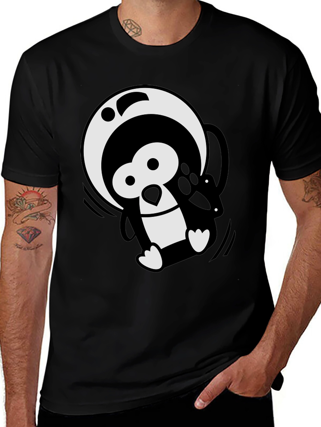 Variant 7 of Astronaut Penguin Graphic Tee - Black Cotton T-Shirt