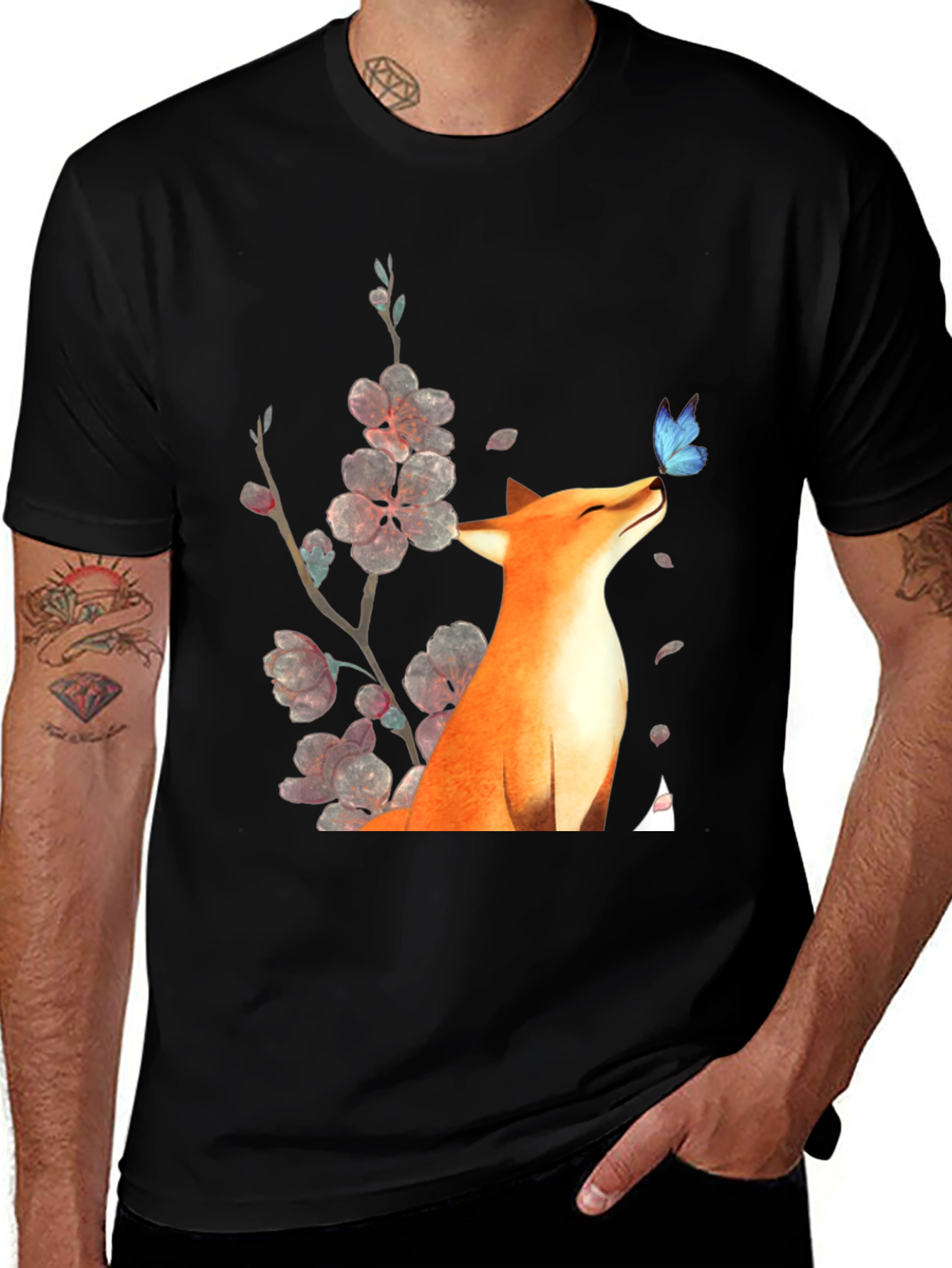 Variant 26 of Fox & Butterfly Graphic Tee - Unisex Black T-Shirt