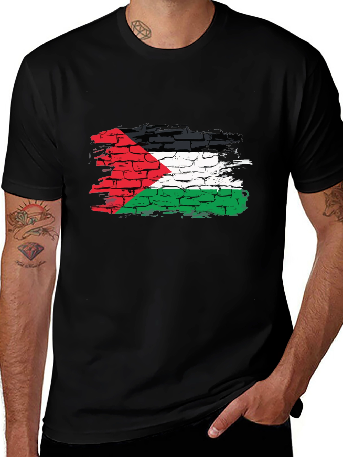 Palestine Flag Brick Wall Graphic T-Shirt