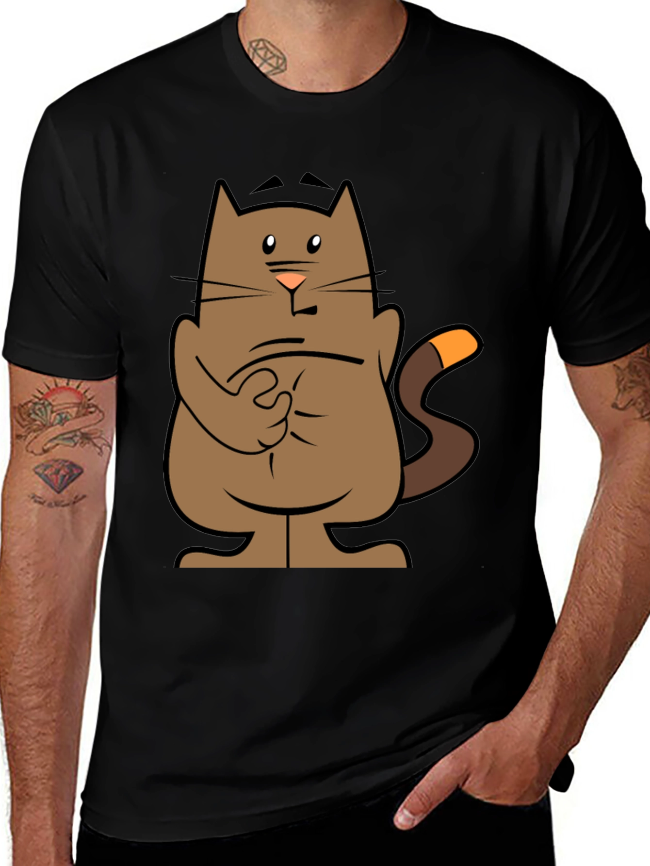 Variant 26 of Cartoon Cat Graphic Tee - Black T-Shirt