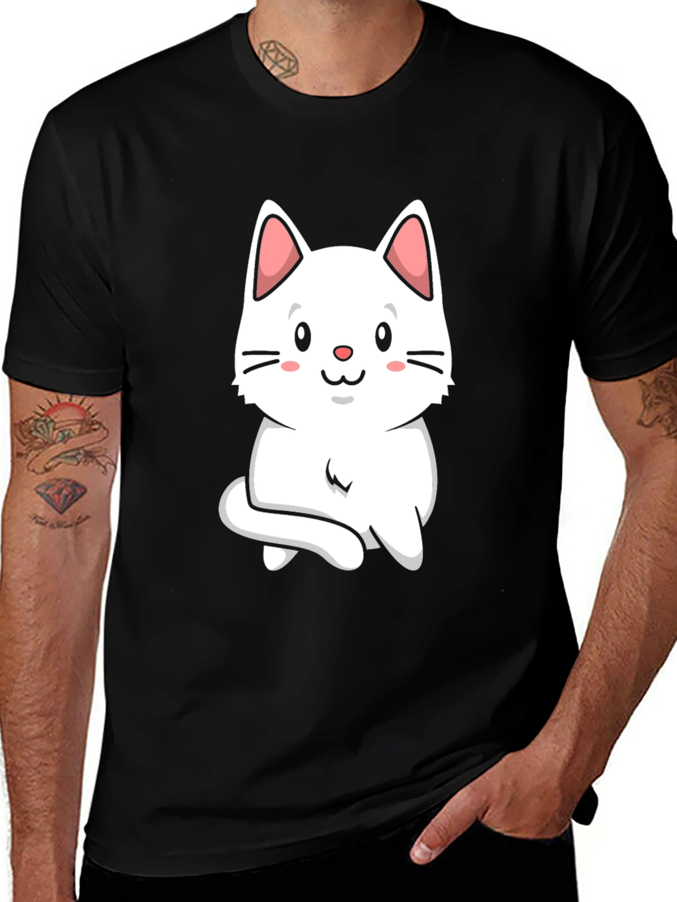 Variant 22 of Cute Cat Graphic Tee - Black Cotton T-Shirt