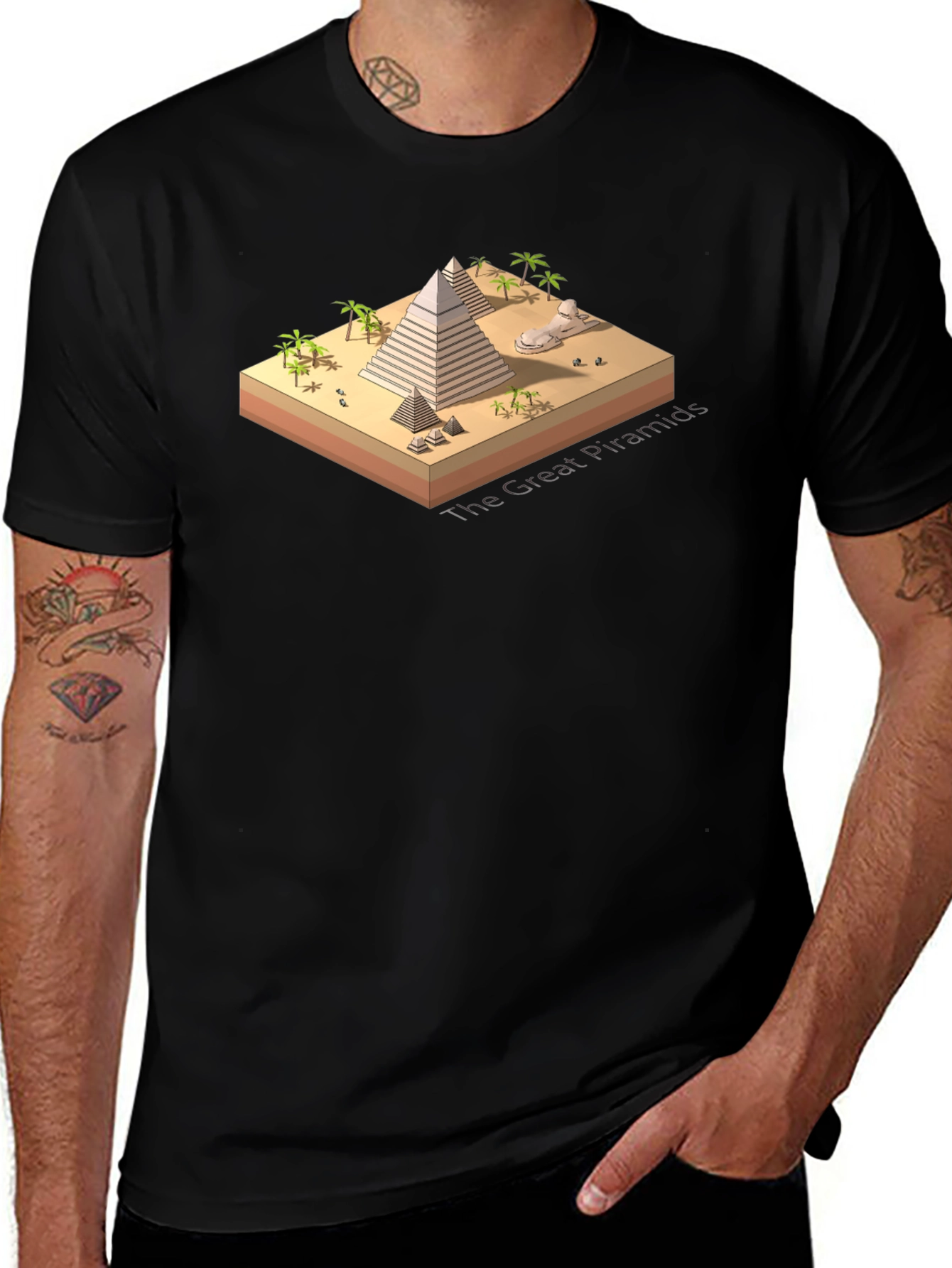 Egyptian Pyramid Graphic Tee - Black Cotton Blend T-Shirt