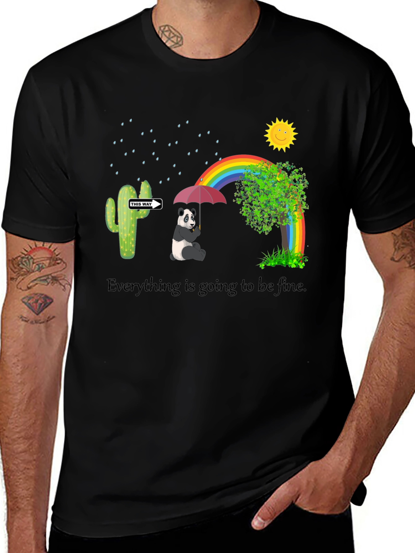 Panda Rainbow Black T-Shirt