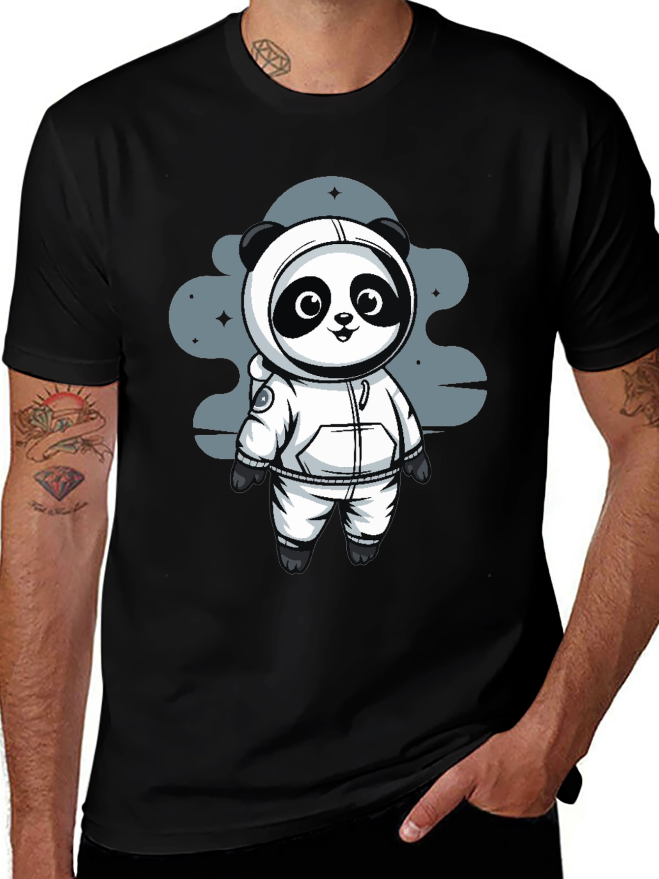 Variant 8 of Astronaut Panda Black T-Shirt - Space Adventure!