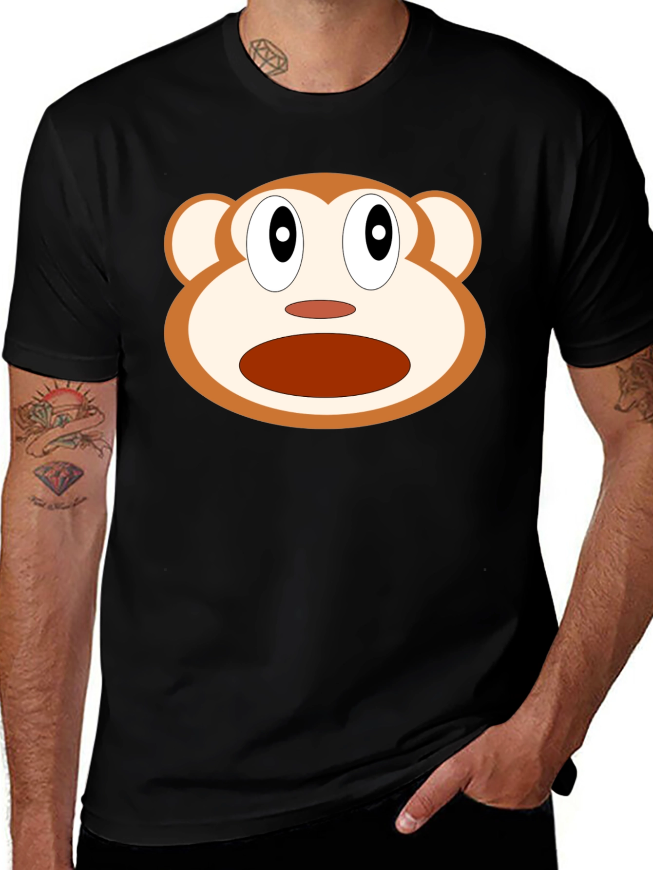 Variant 14 of Funny Monkey Face Graphic Black T-Shirt
