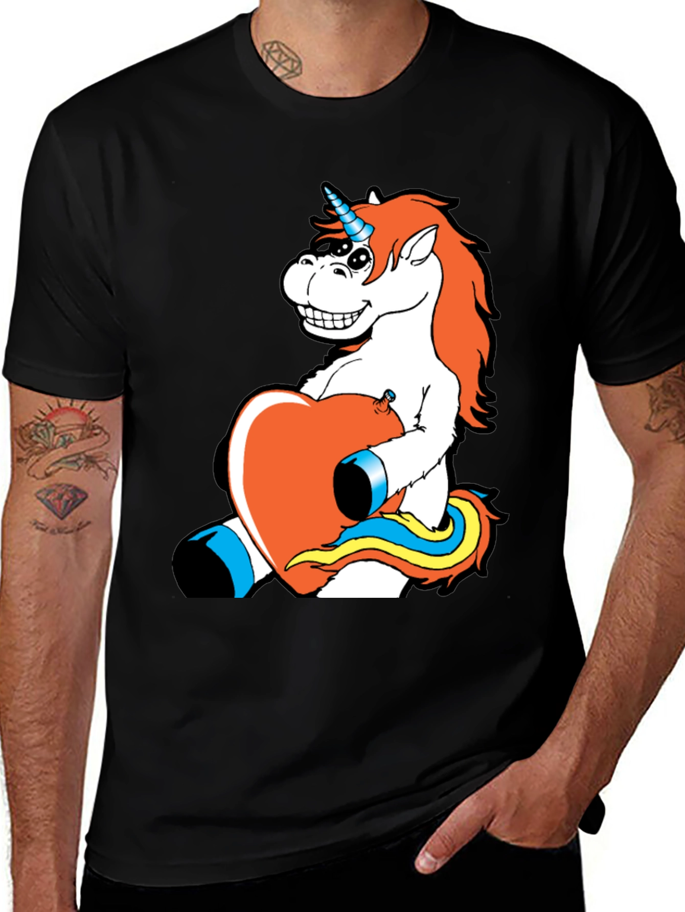 Variant 10 of Unicorn Heart Graphic Tee - Men's Black T-Shirt