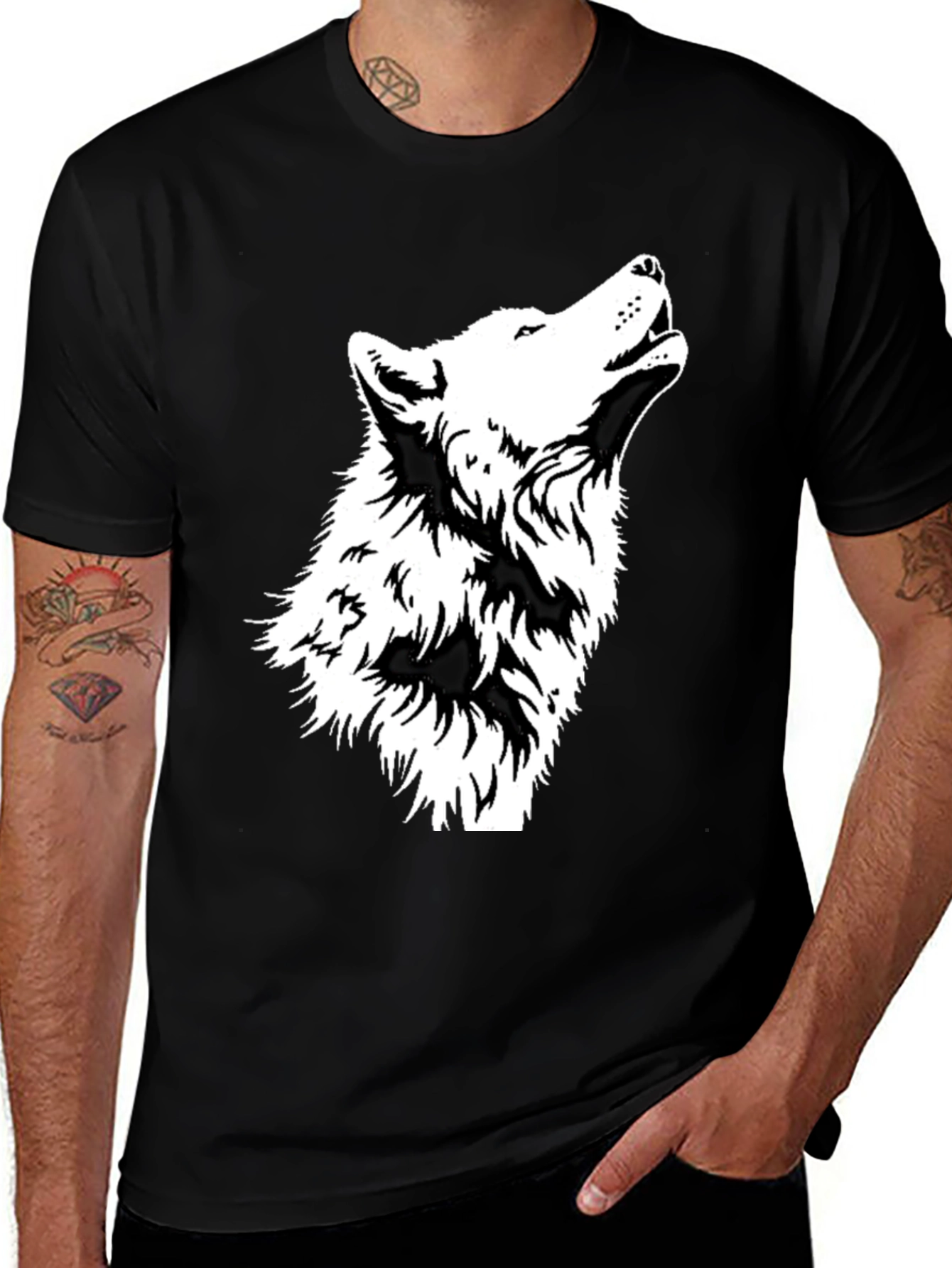 Variant 18 of Wolf Howl Graphic Tee - Black Cotton T-Shirt