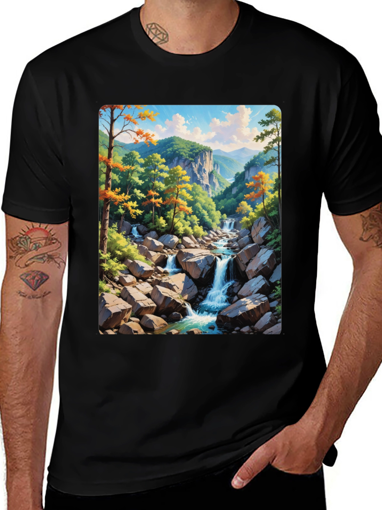 Variant 5 of Scenic Waterfall Graphic Tee - Nature Lover's T-Shirt