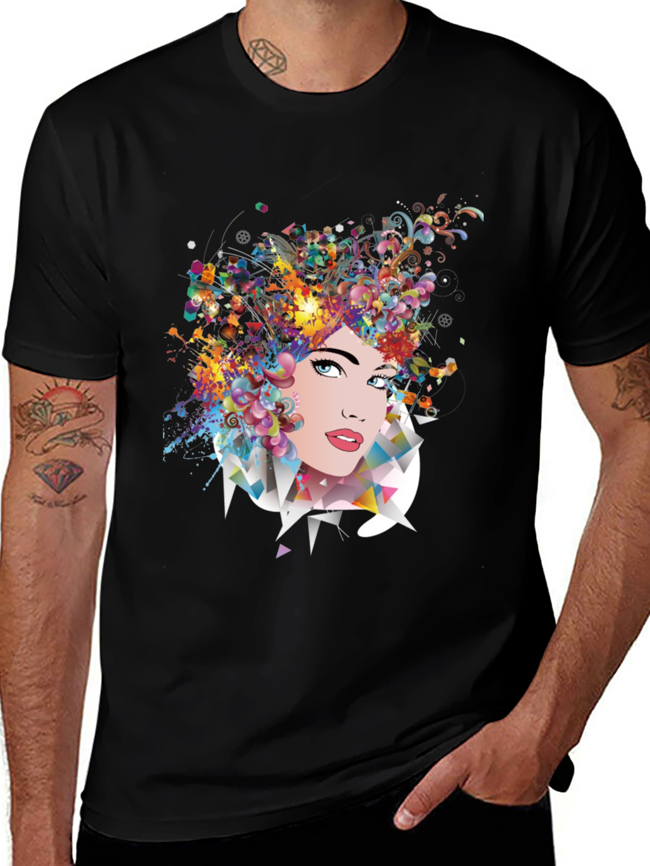 Variant 7 of Abstract Woman Art Graphic Print Black T-Shirt