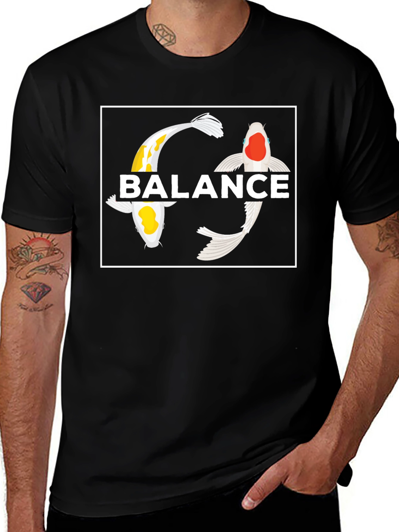 Variant 16 of Koi Fish Balance Graphic T-Shirt - Yin Yang Style