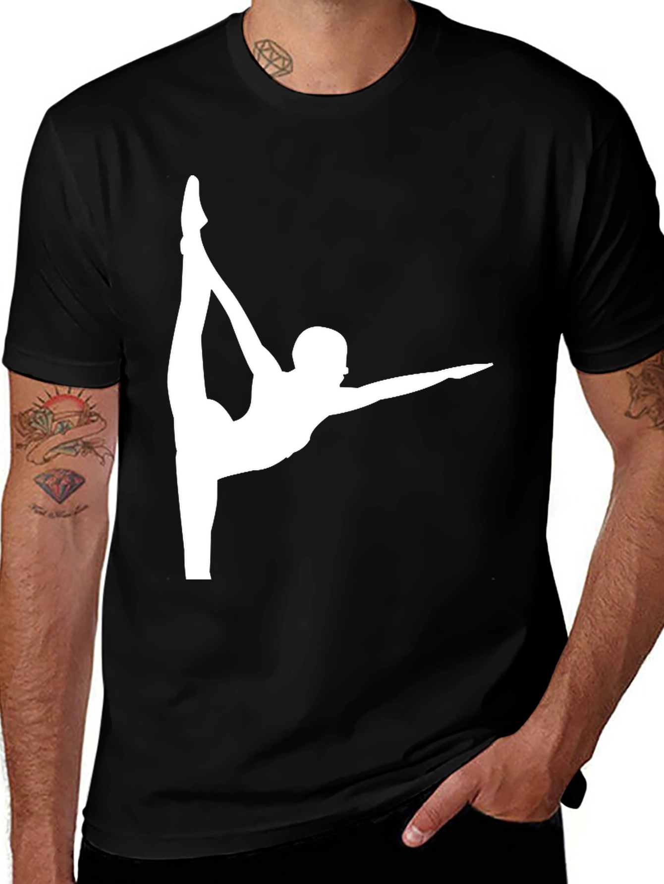 Variant 12 of Gymnast Pose Graphic Tee - Black Cotton Casual