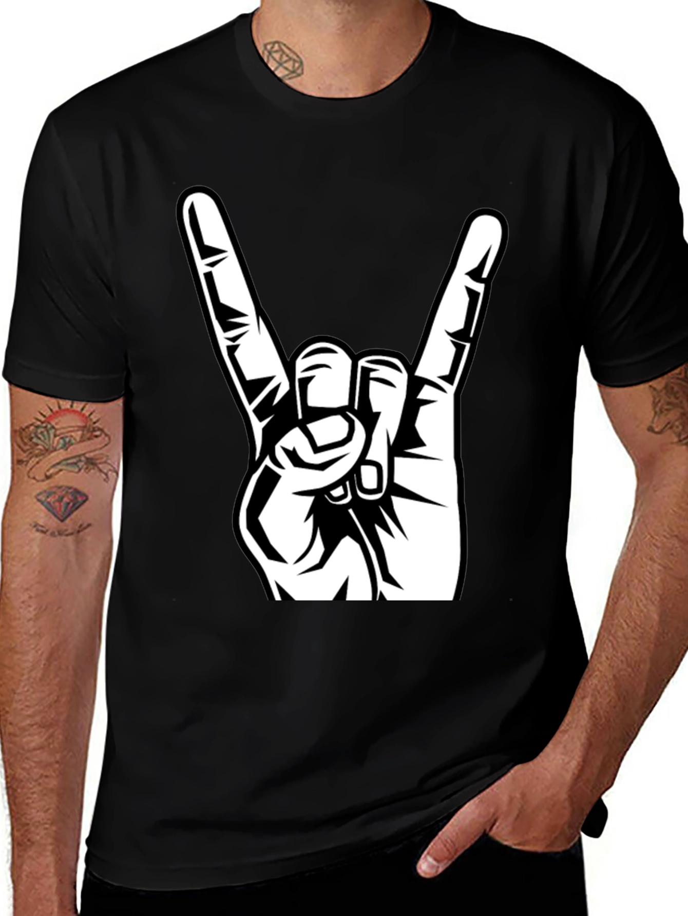 Variant 20 of Rock On! Black Graphic Tee - Heavy Metal Hand Sign