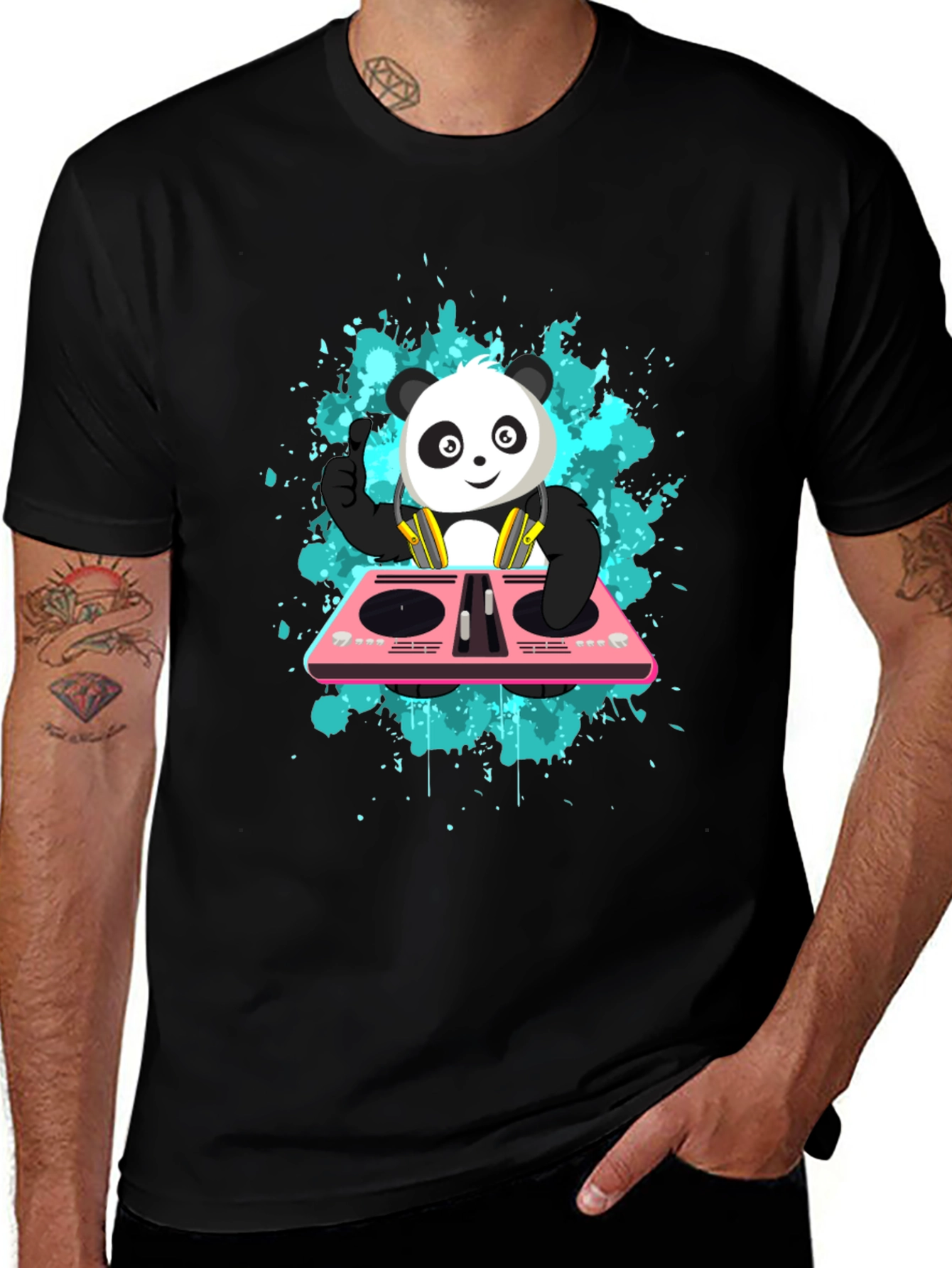 Variant 3 of DJ Panda Graphic Tee - Black Cotton Comfort