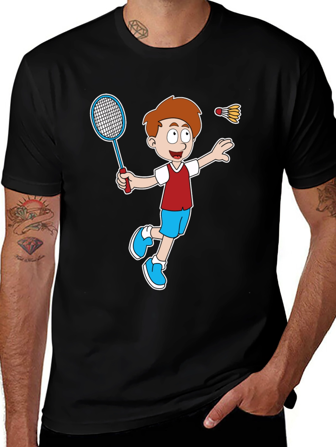 Variant 23 of Cartoon Badminton Player Graphic Tee