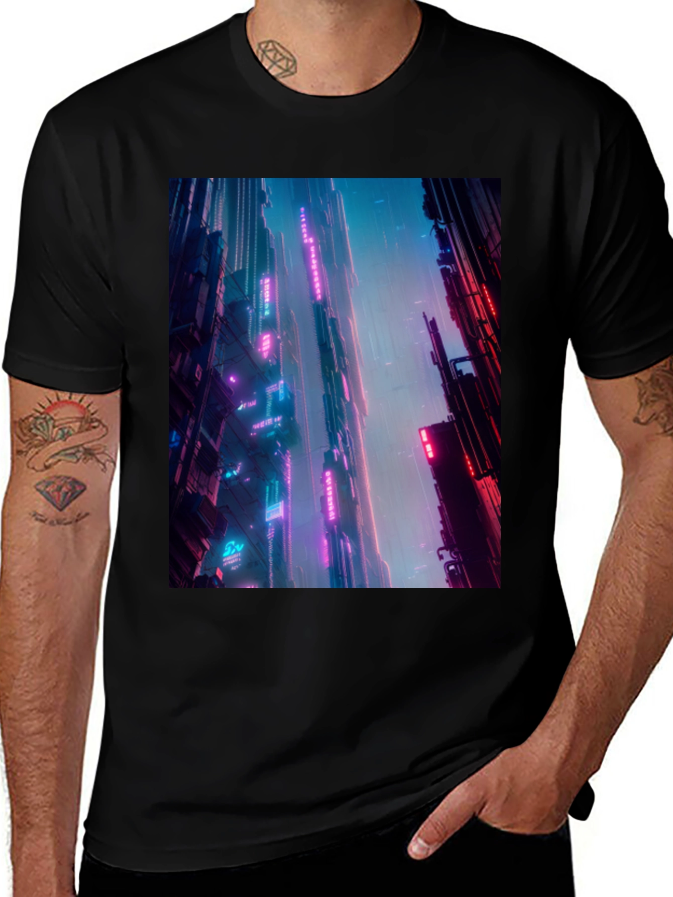 Variant 30 of Neon Cityscape Graphic Tee - Urban Cyberpunk Style