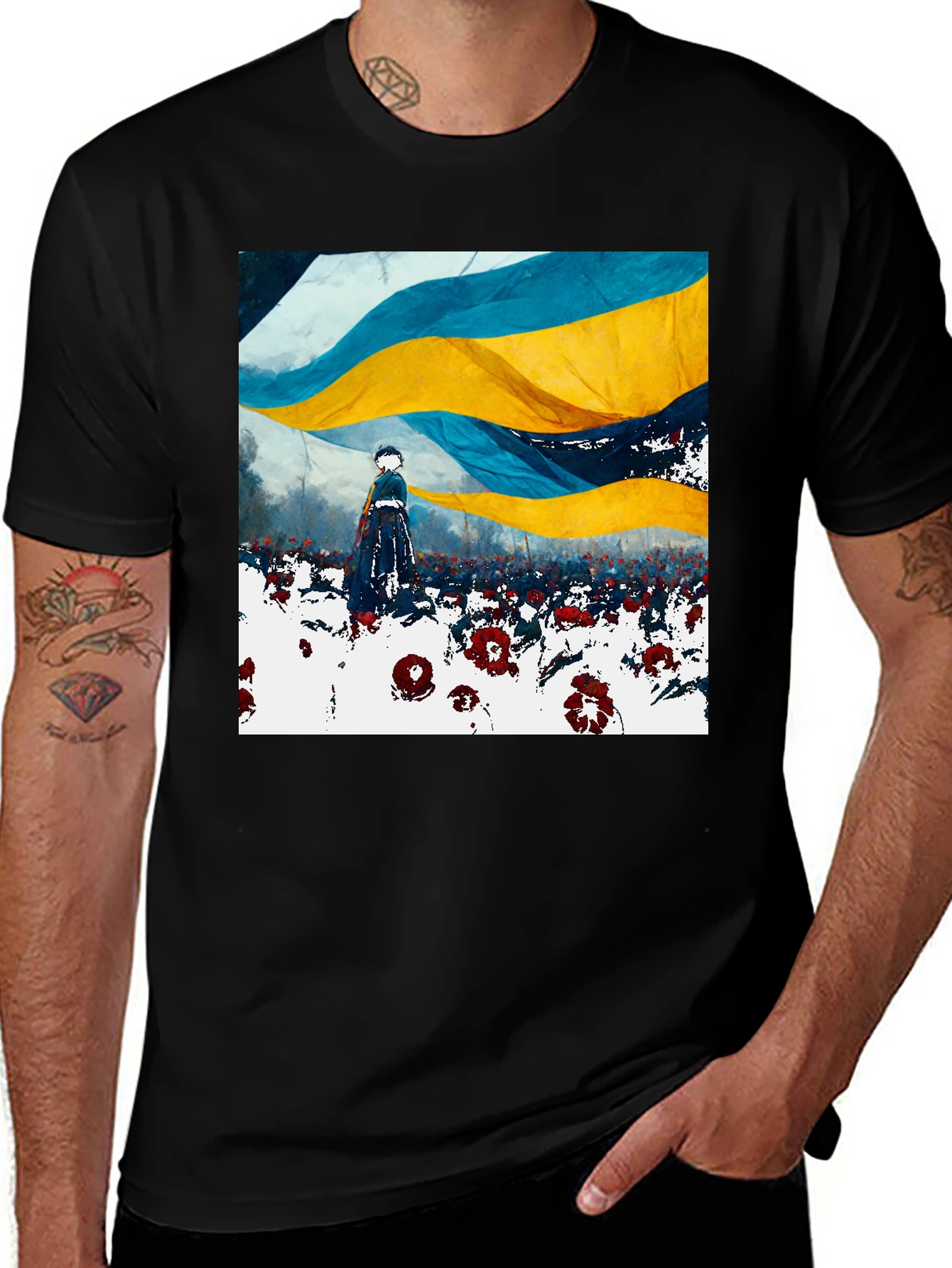 Ukraine Flag Art Print Black T-Shirt