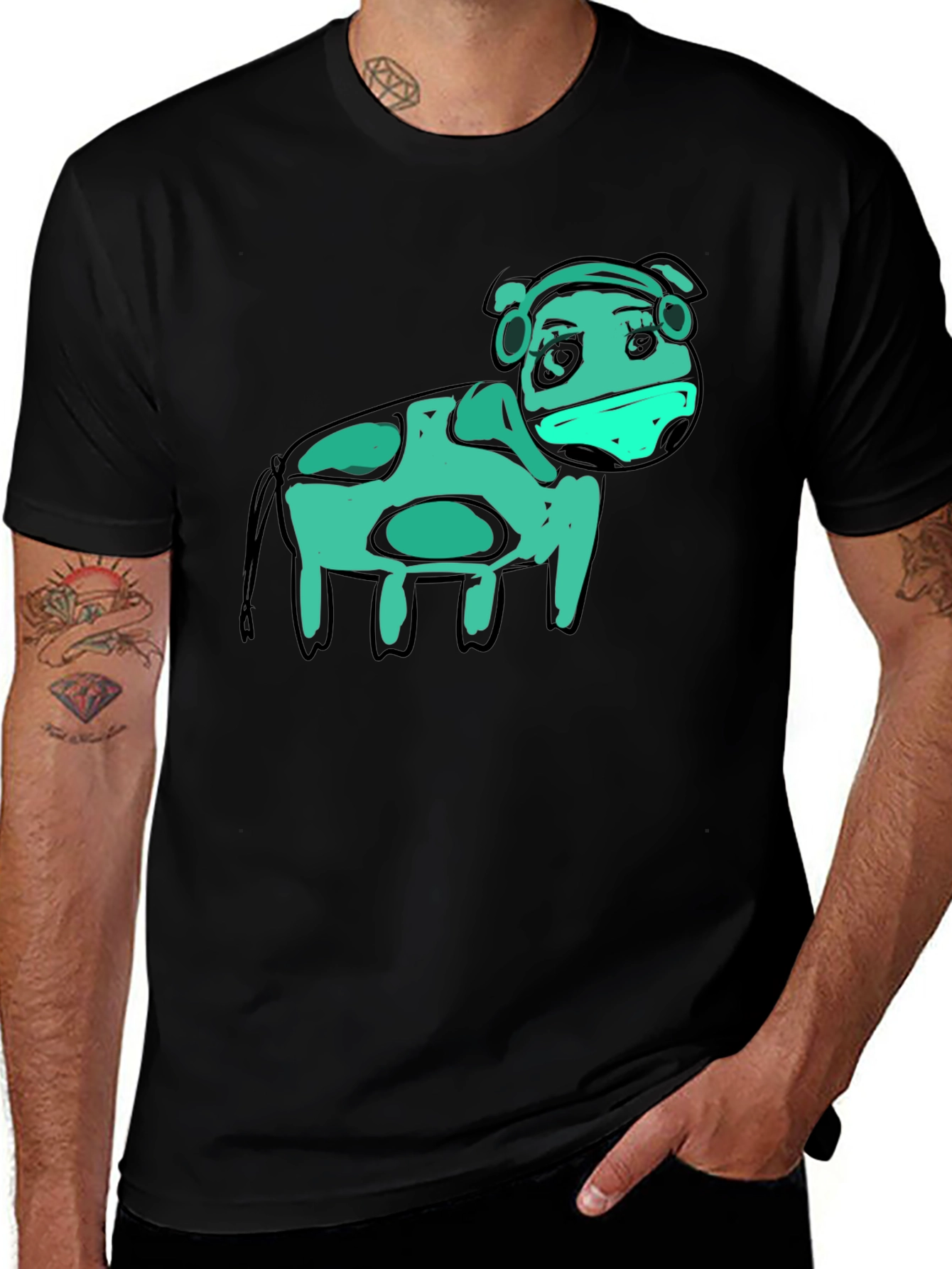 Black Cow Graphic Black T-Shirt - Unique Art main image