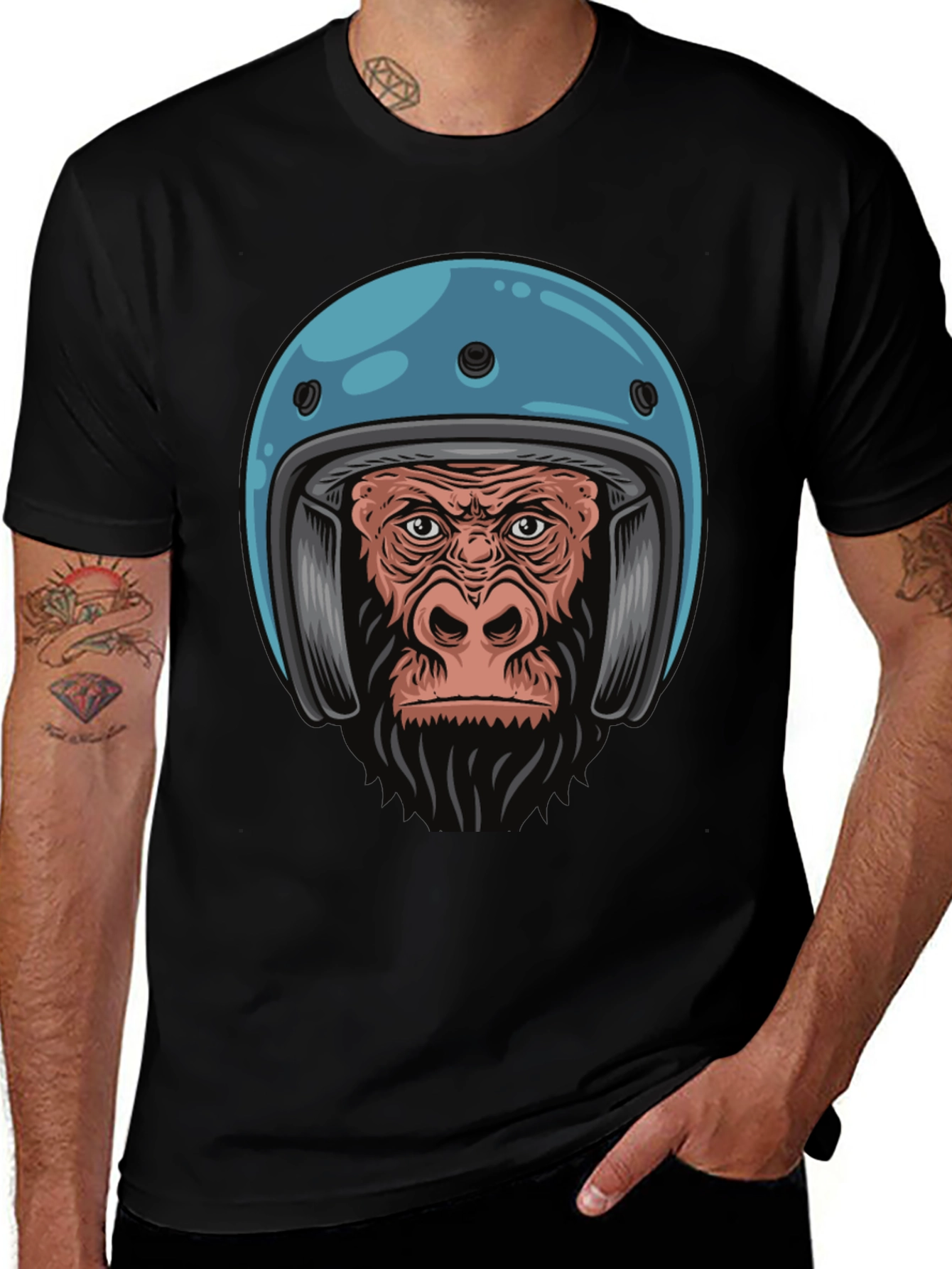 Variant 13 of Cool Monkey Biker Helmet Black T-Shirt