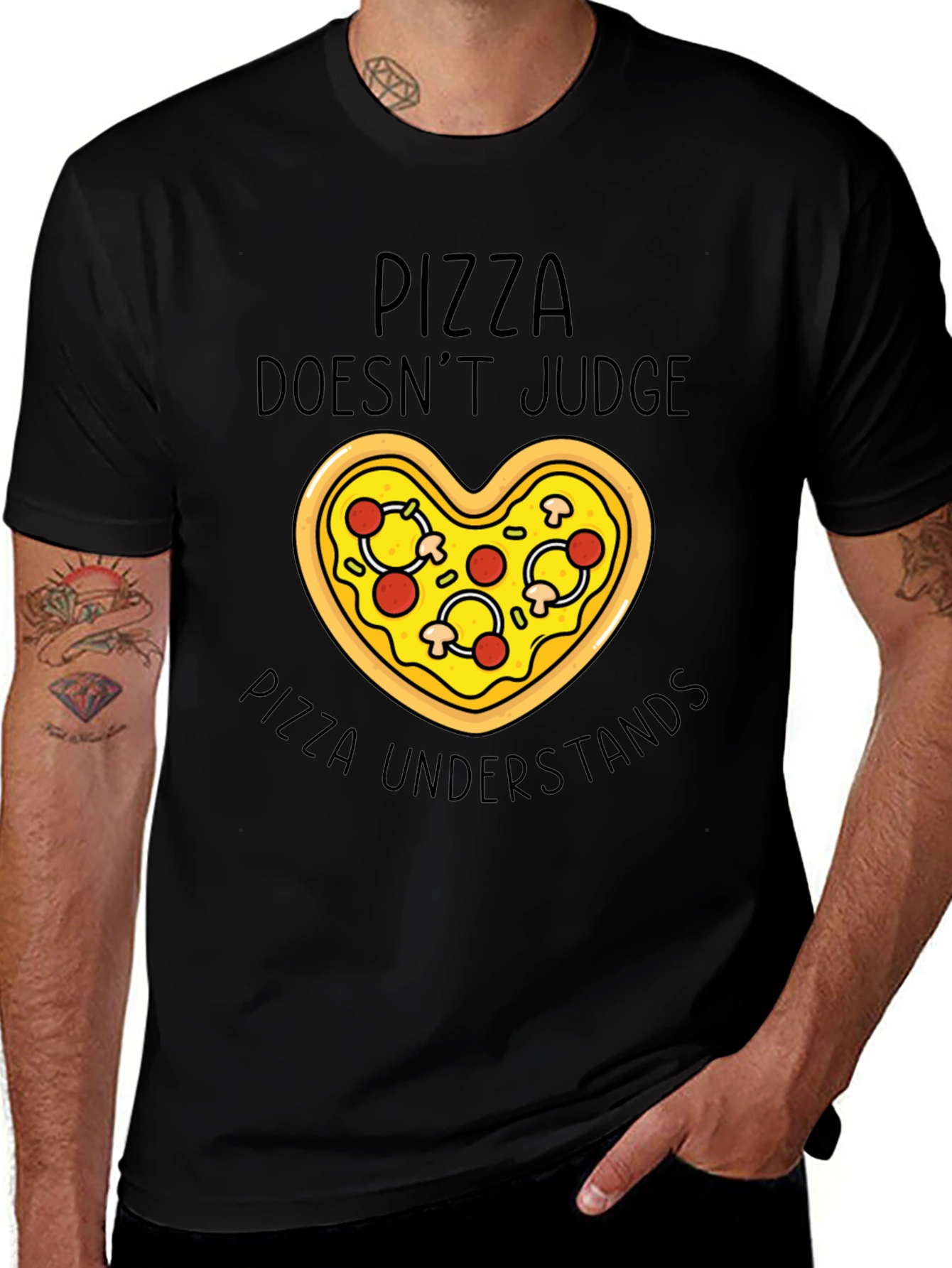 Variant 25 of Pizza Lover's Tee: Pizza Doesn't Judge T-Shirt