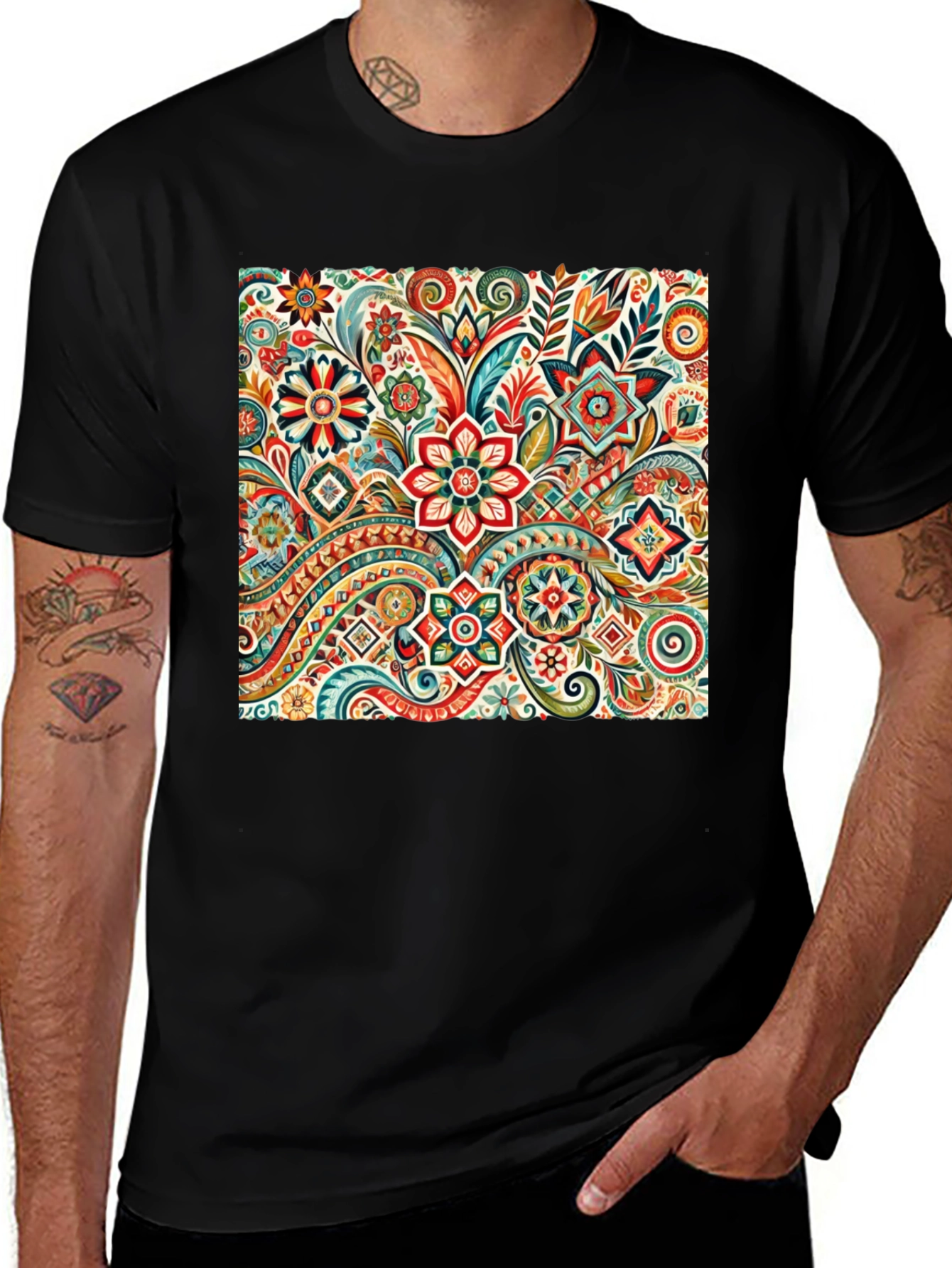 Variant 29 of Floral Pattern Black T-Shirt: Vibrant & Stylish