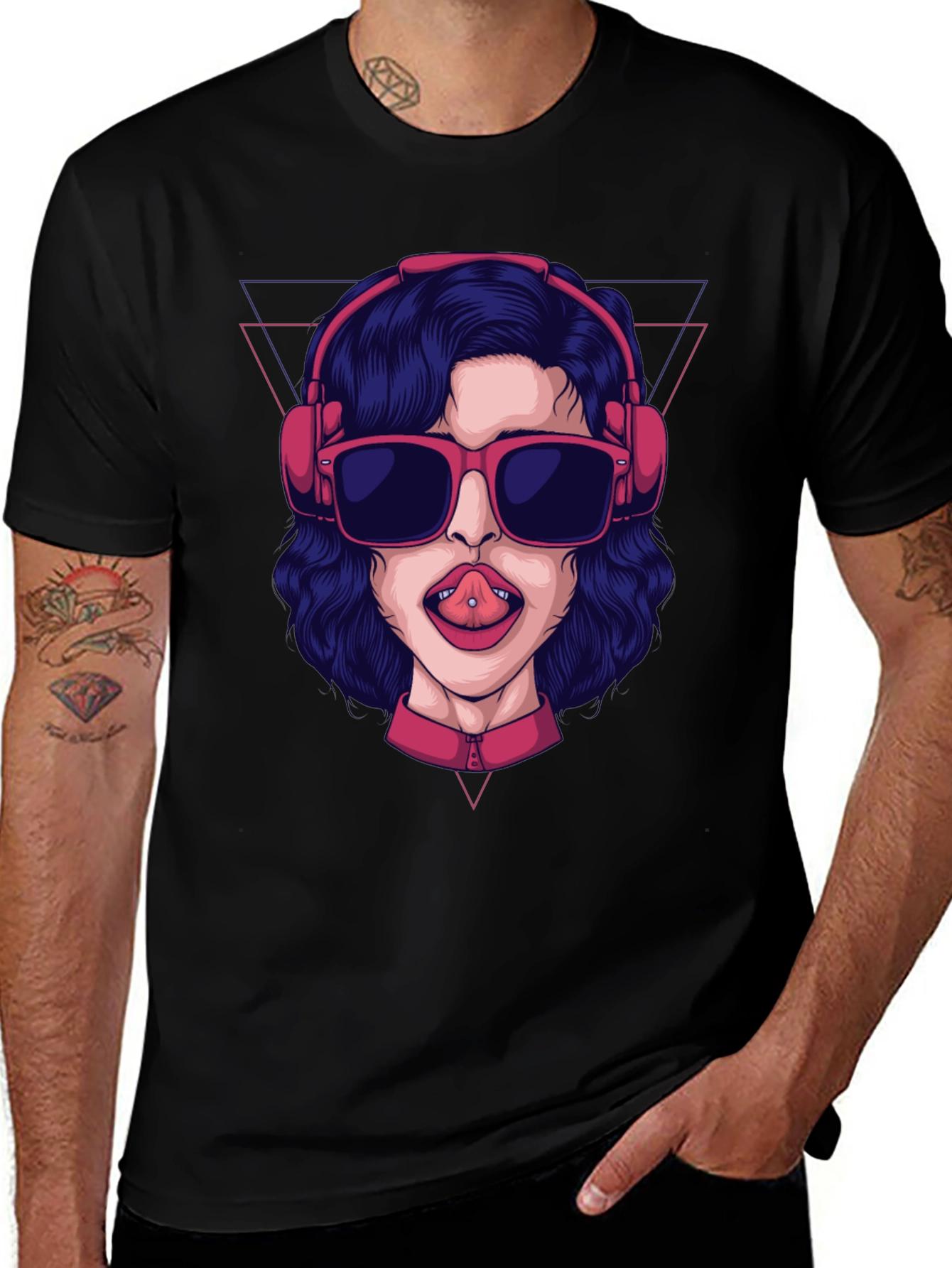Graphic Tee - Pierced Tongue Girl Headphones