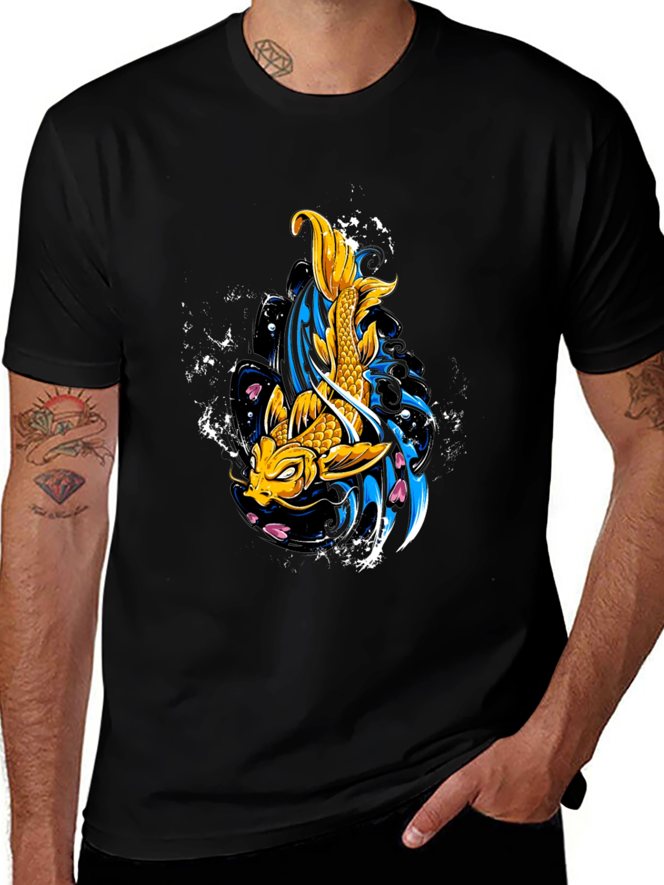 Koi Fish Graphic Tee - Black Cotton T-Shirt