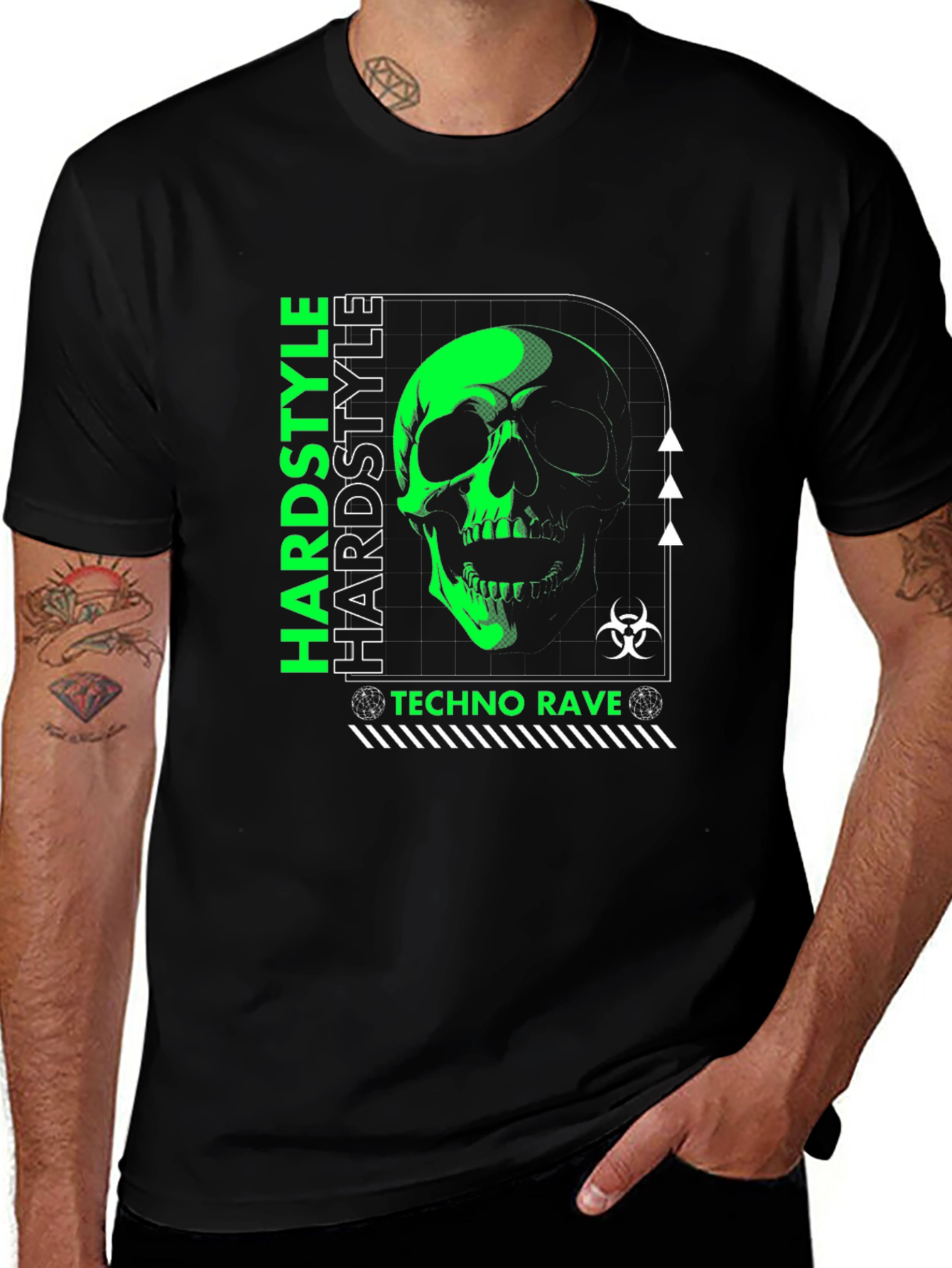 Hardstyle Techno Rave Skull Graphic Black T-Shirt