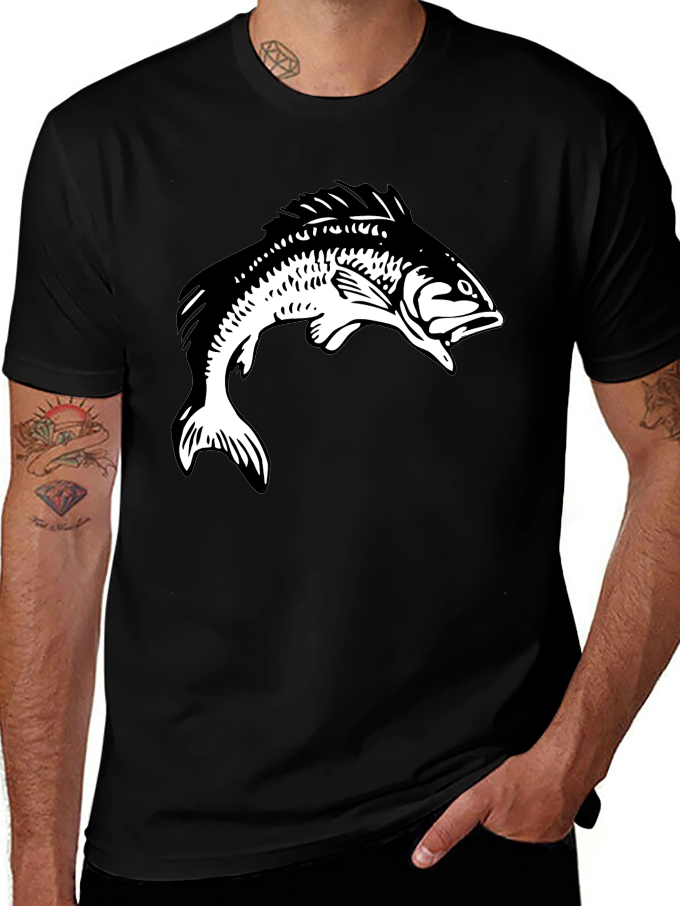 Variant 18 of Fish Graphic Tee - Black Cotton T-Shirt