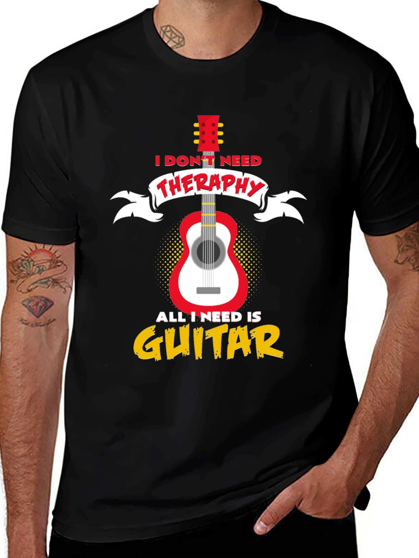 Variant 23 of Guitar Therapy Graphic Tee - Black Cotton T-Shirt