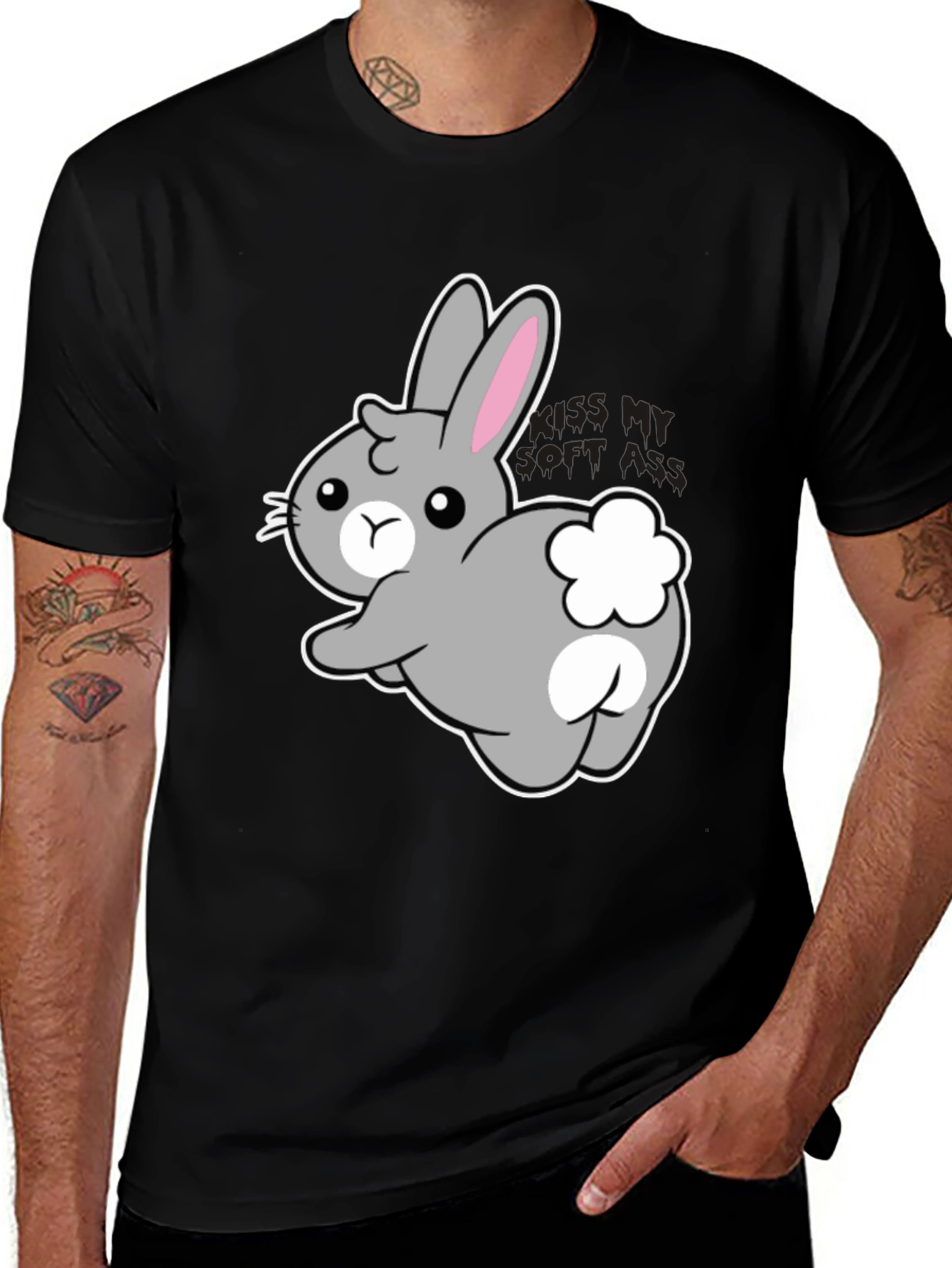 Variant 10 of Cute Bunny Graphic Tee - Black Cotton T-Shirt