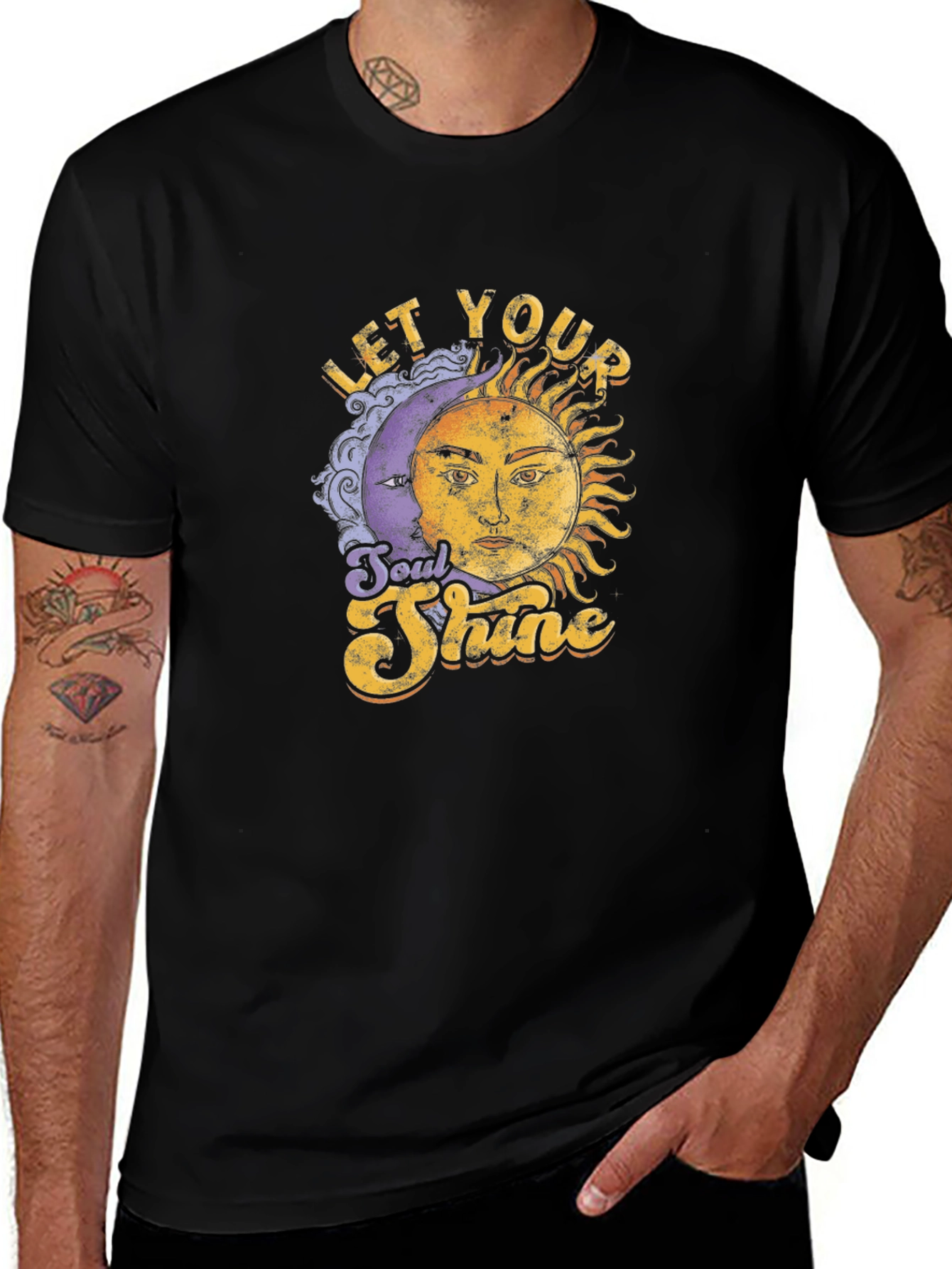 Variant 11 of Let Your Soul Shine Graphic T-Shirt - Celestial Moon & Sun Design