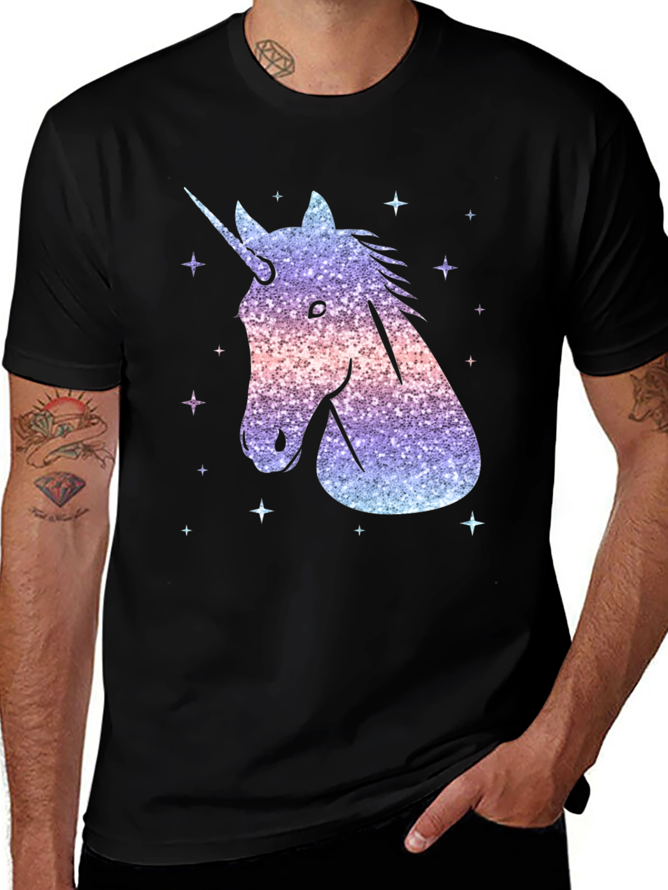 Variant 13 of Sparkly Unicorn Graphic Tee - Black Cotton Shirt