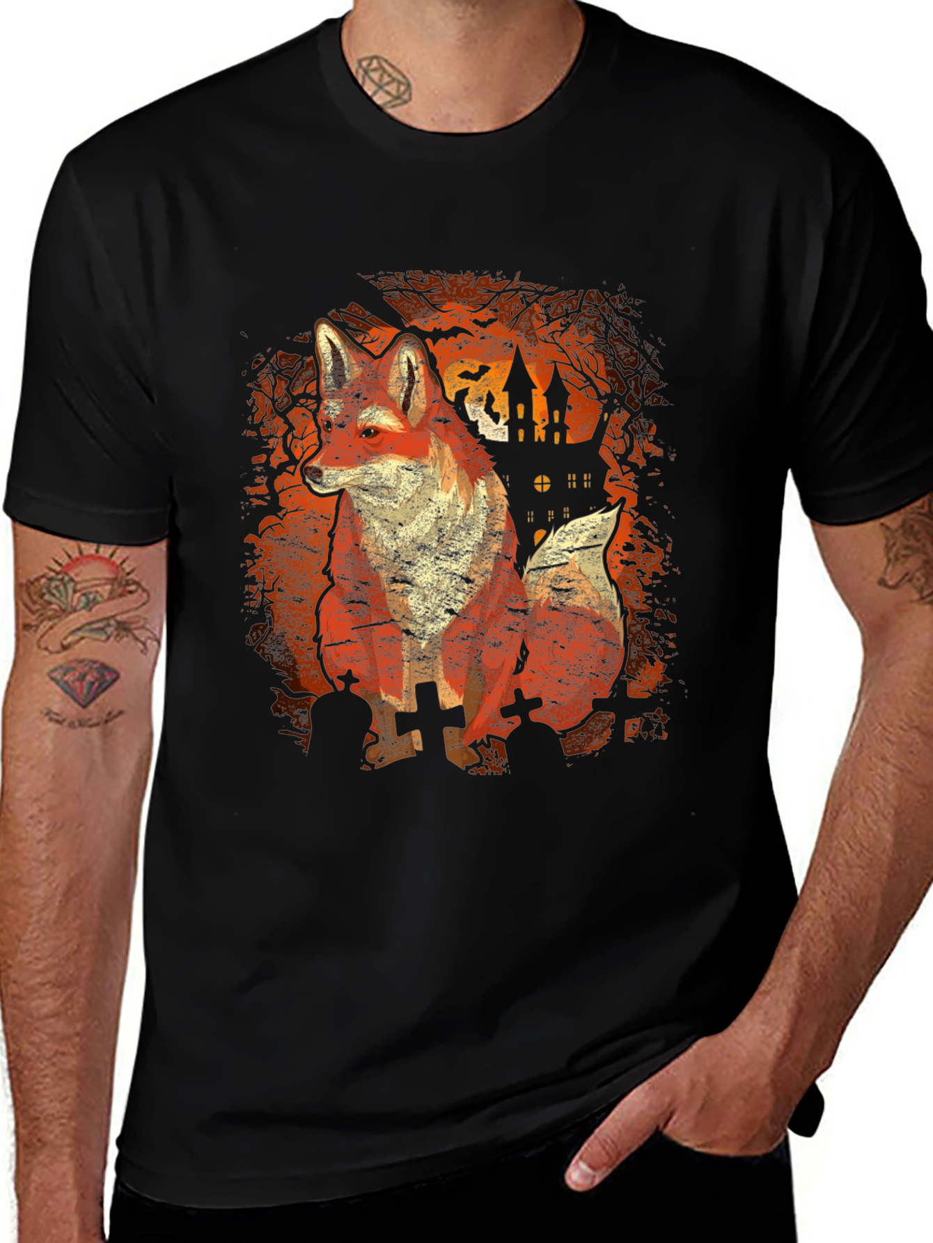 Halloween Fox Black T-Shirt