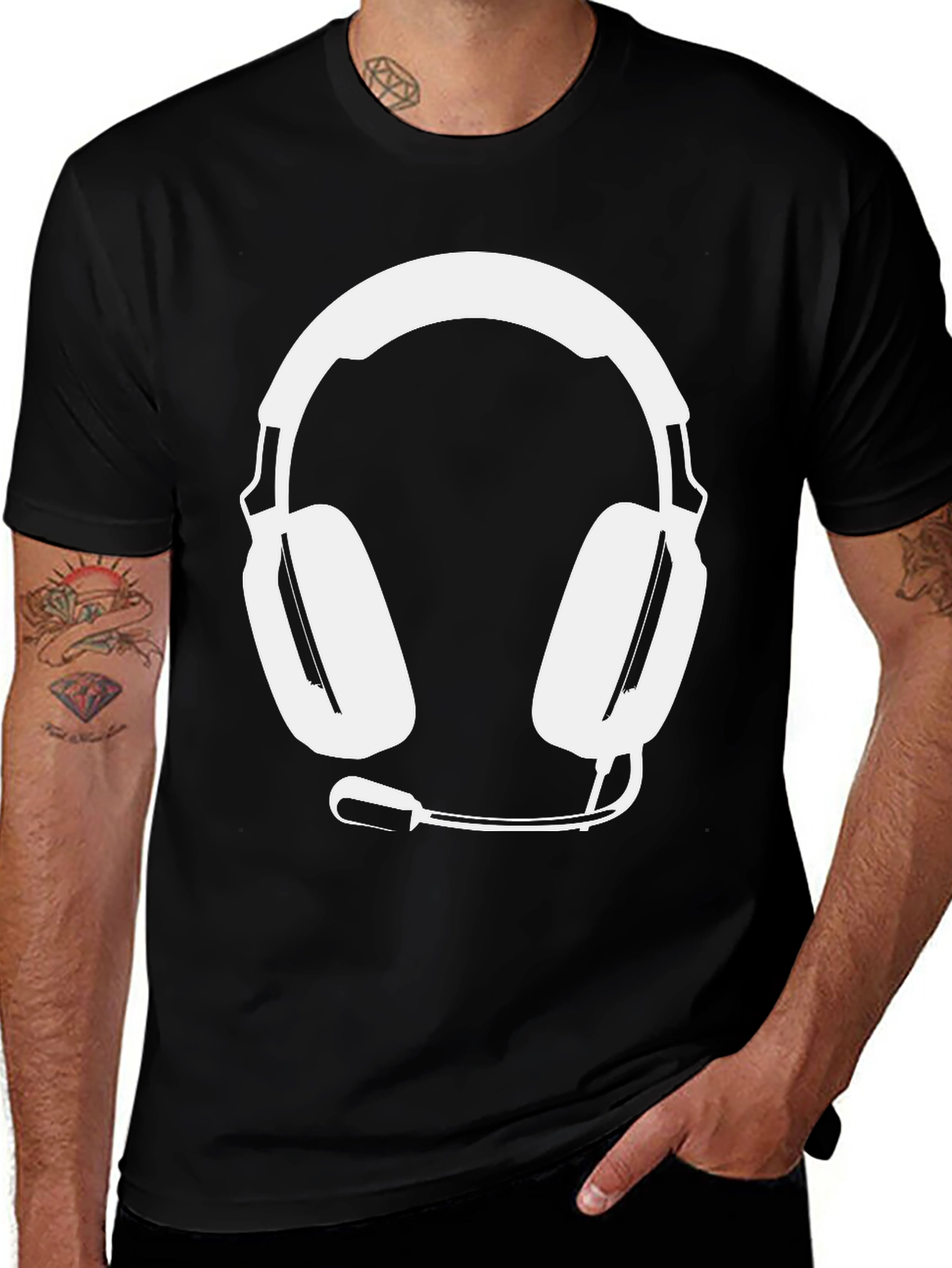 Variant 17 of Gamer Style Black Tee with Headset Graphic