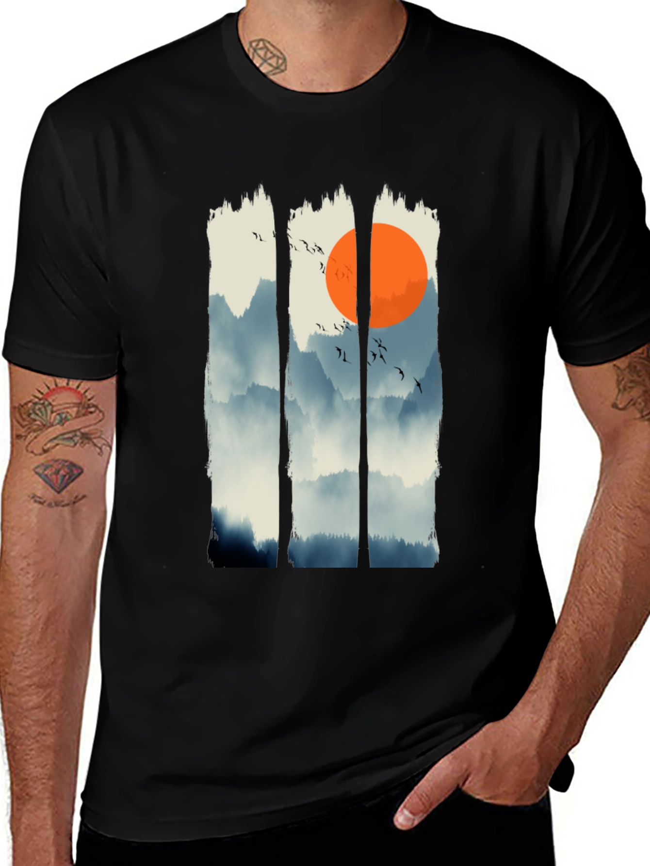 Variant 4 of Zen Mountain Sunset Graphic Tee - Black