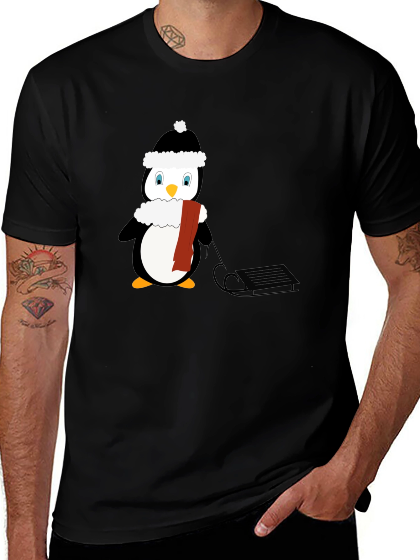 Variant 9 of Penguin Sledding Black T-Shirt