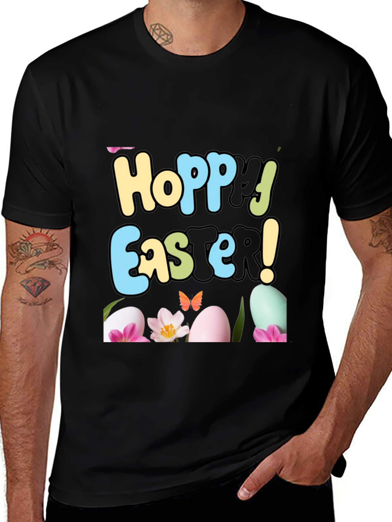 Hoppy Easter T-Shirt: Egg & Flower Design