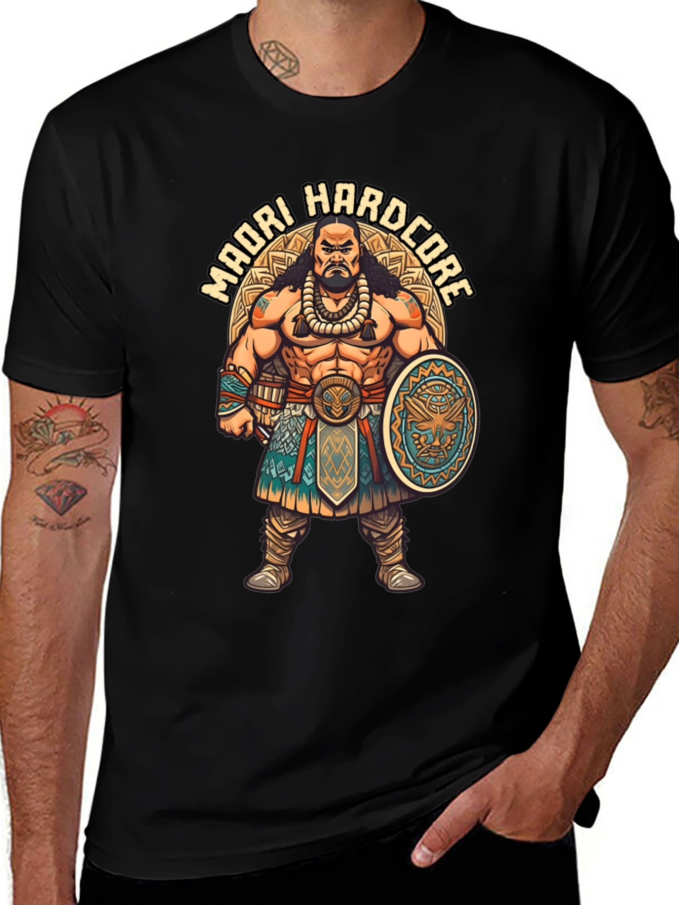 Maori Hardcore Graphic Tee - Tribal Warrior Design