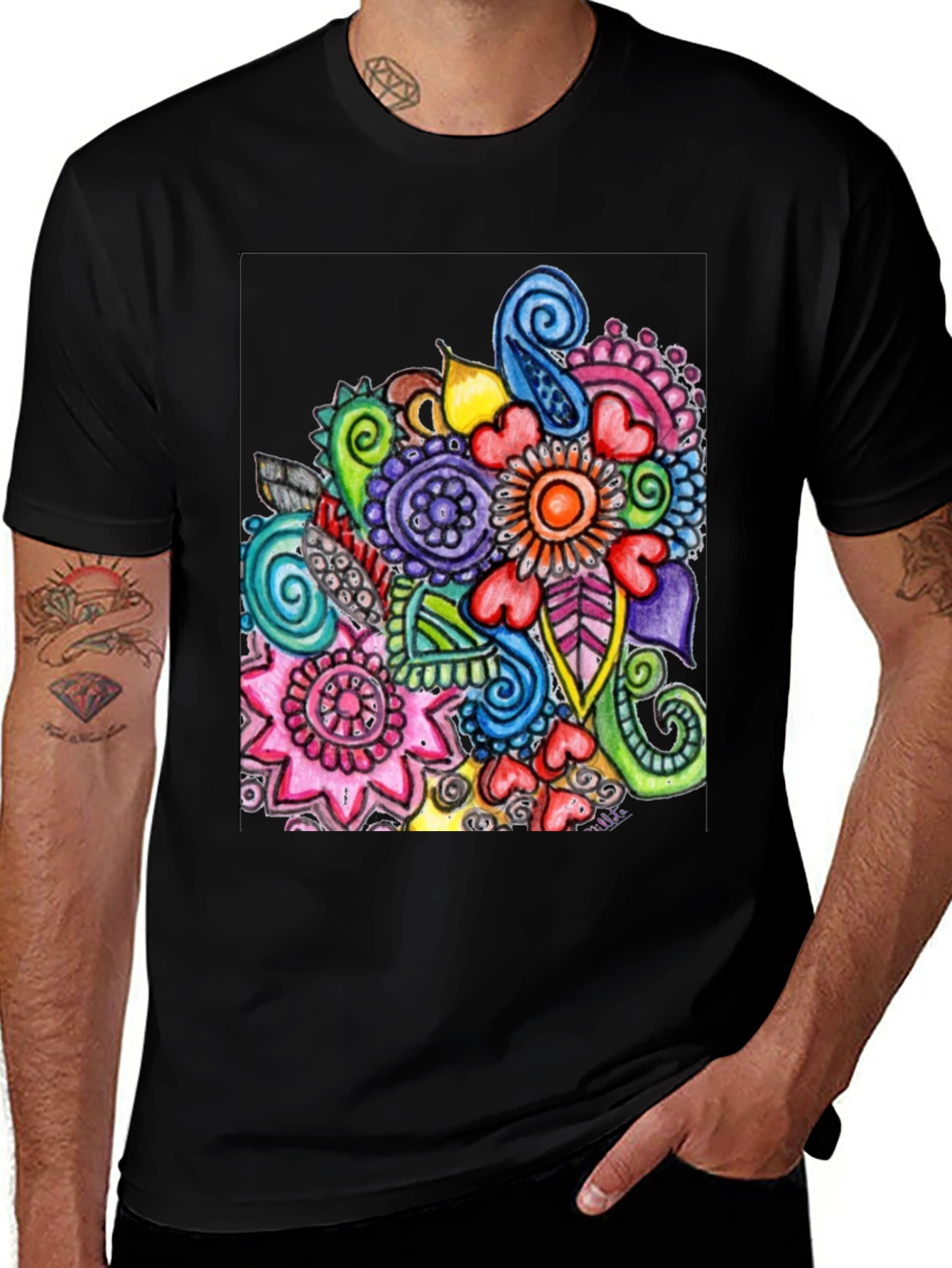 Variant 7 of Vibrant Floral Art Black T-Shirt