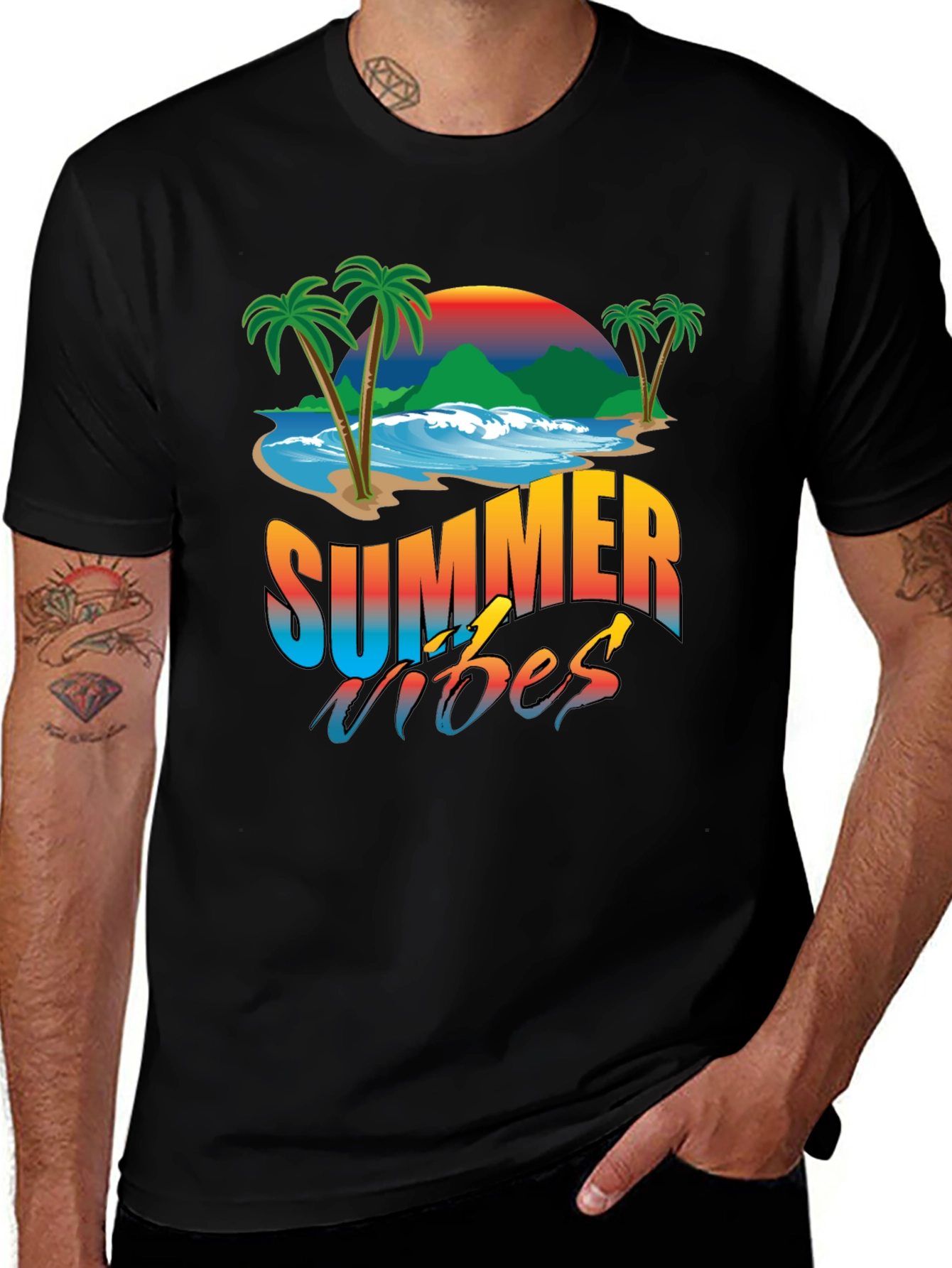 Variant 24 of Summer Vibes Graphic T-Shirt - Palm Tree Beach Design