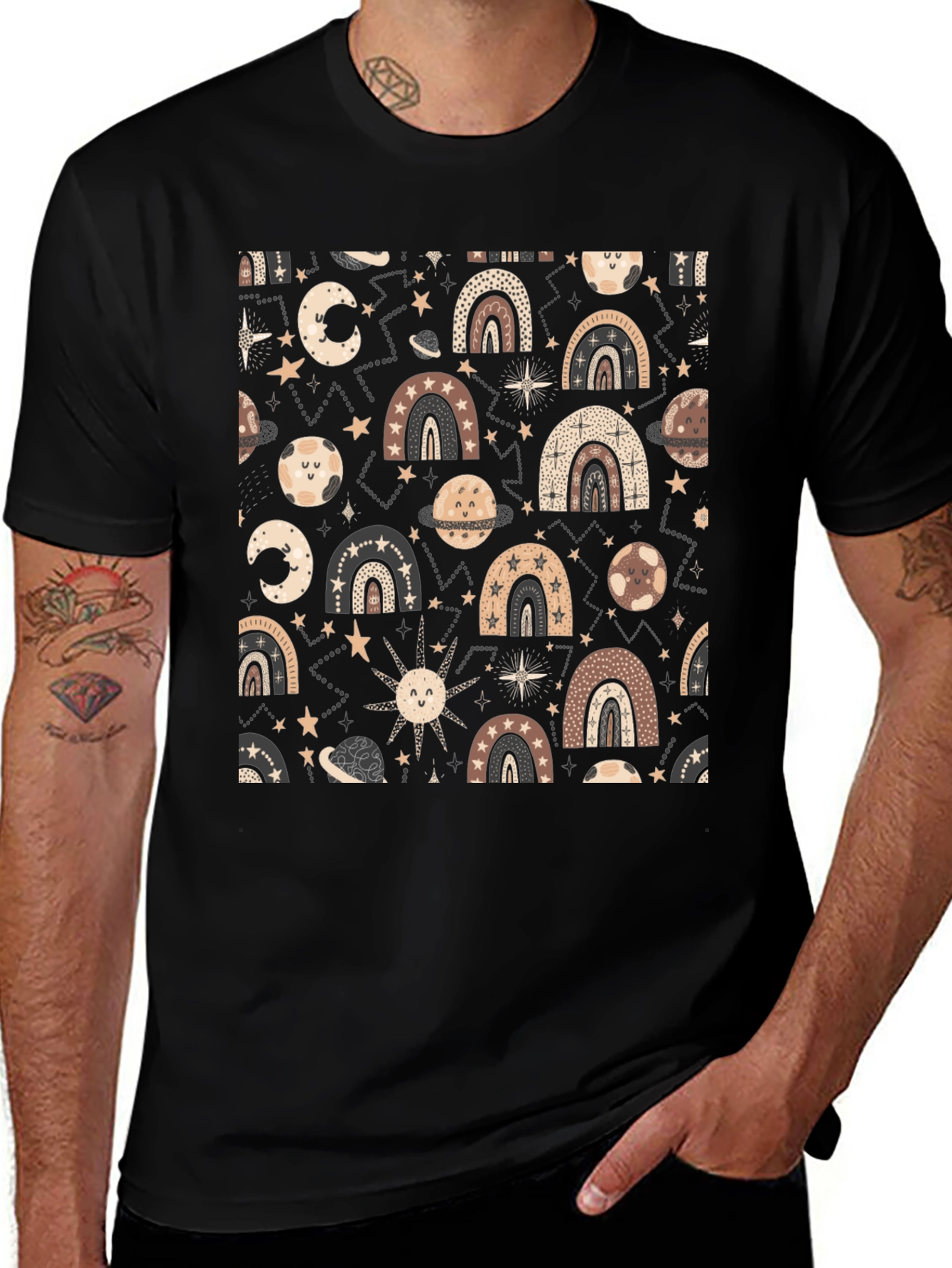 Celestial Rainbow Graphic Tee - Black Unisex T-Shirt