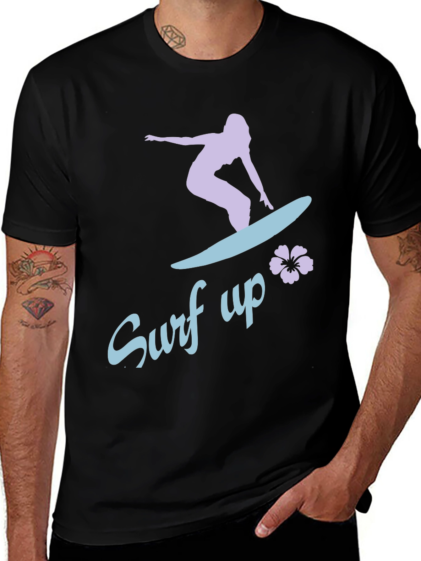 Variant 10 of Surf Up Graphic Tee - Black Cotton Surfer Shirt