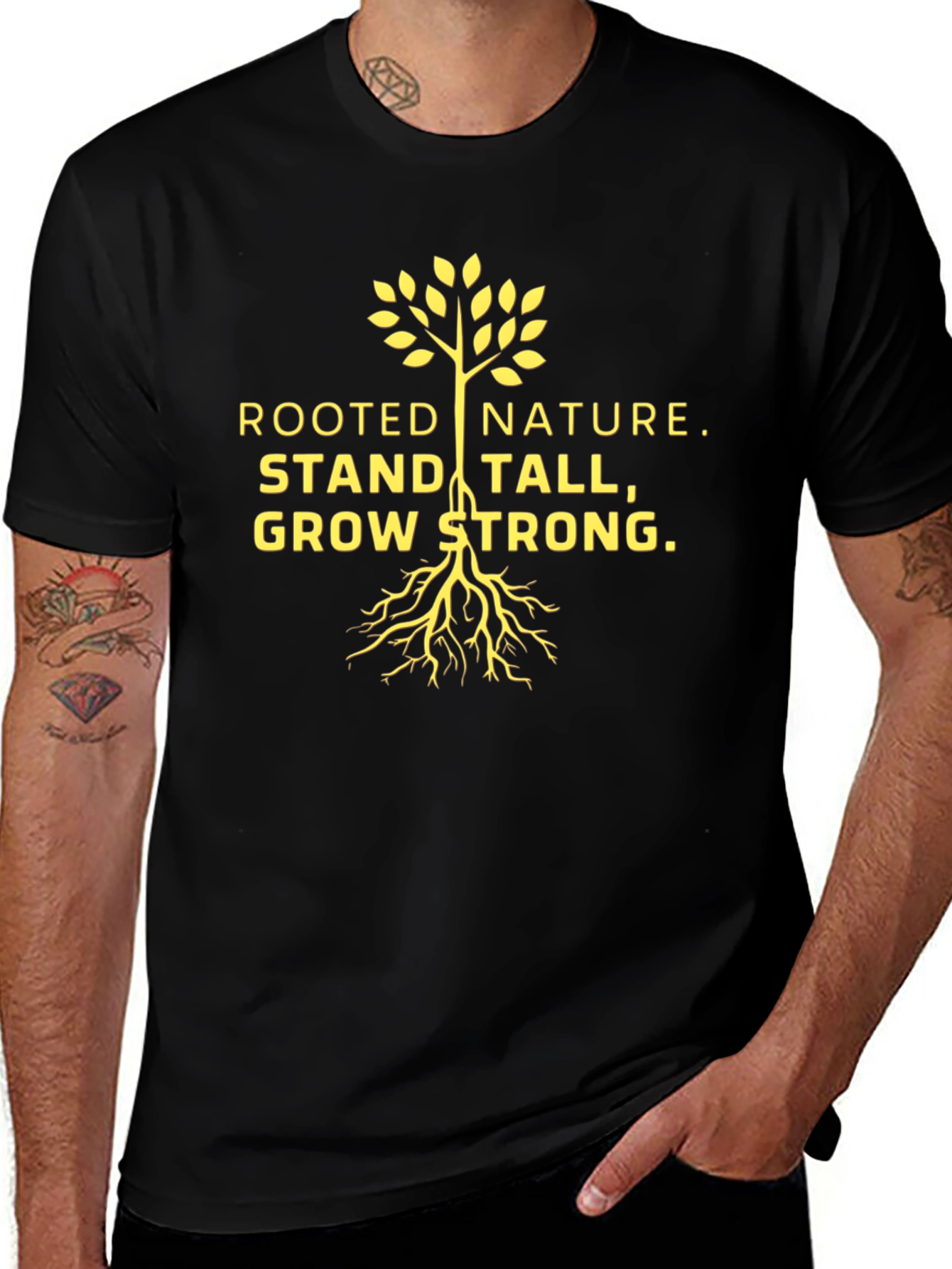 Variant 11 of Rooted Nature Tee - Stand Tall, Grow Strong Black T-Shirt