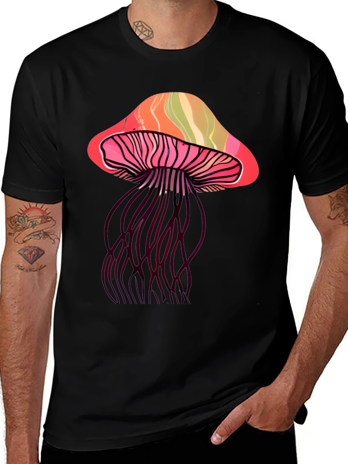 Variant 19 of Mushroom Graphic Print Black T-Shirt