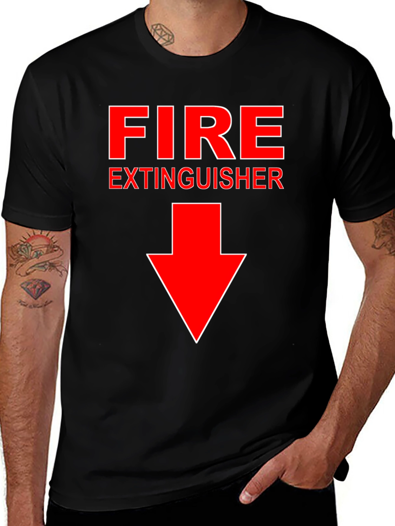 Variant 11 of Funny Fire Extinguisher Arrow Pointing Down T-Shirt