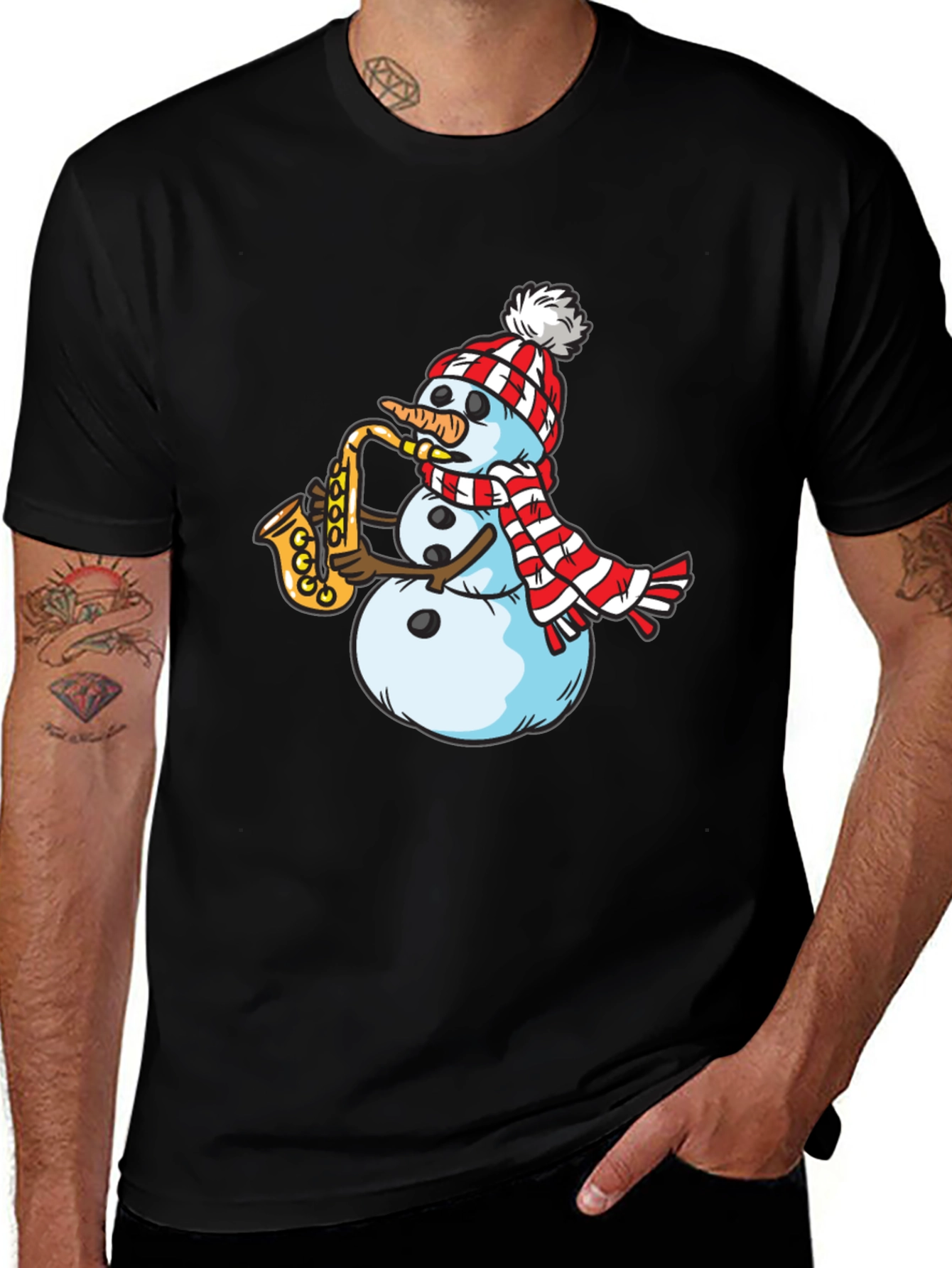 Variant 4 of Snowman Saxophone Player Graphic Tee