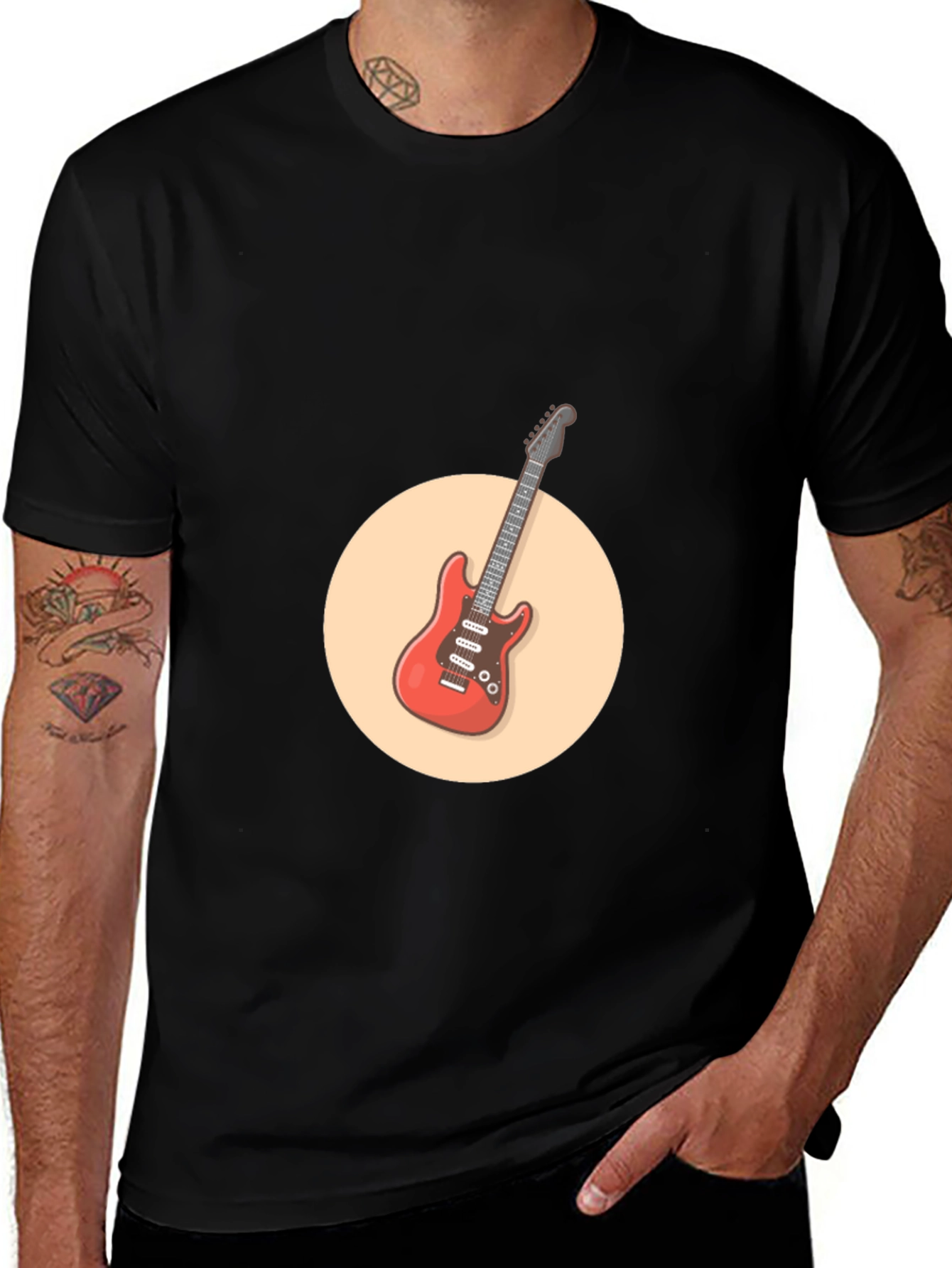 Cool Electric Guitar Graphic Tee - Black Cotton Shirt