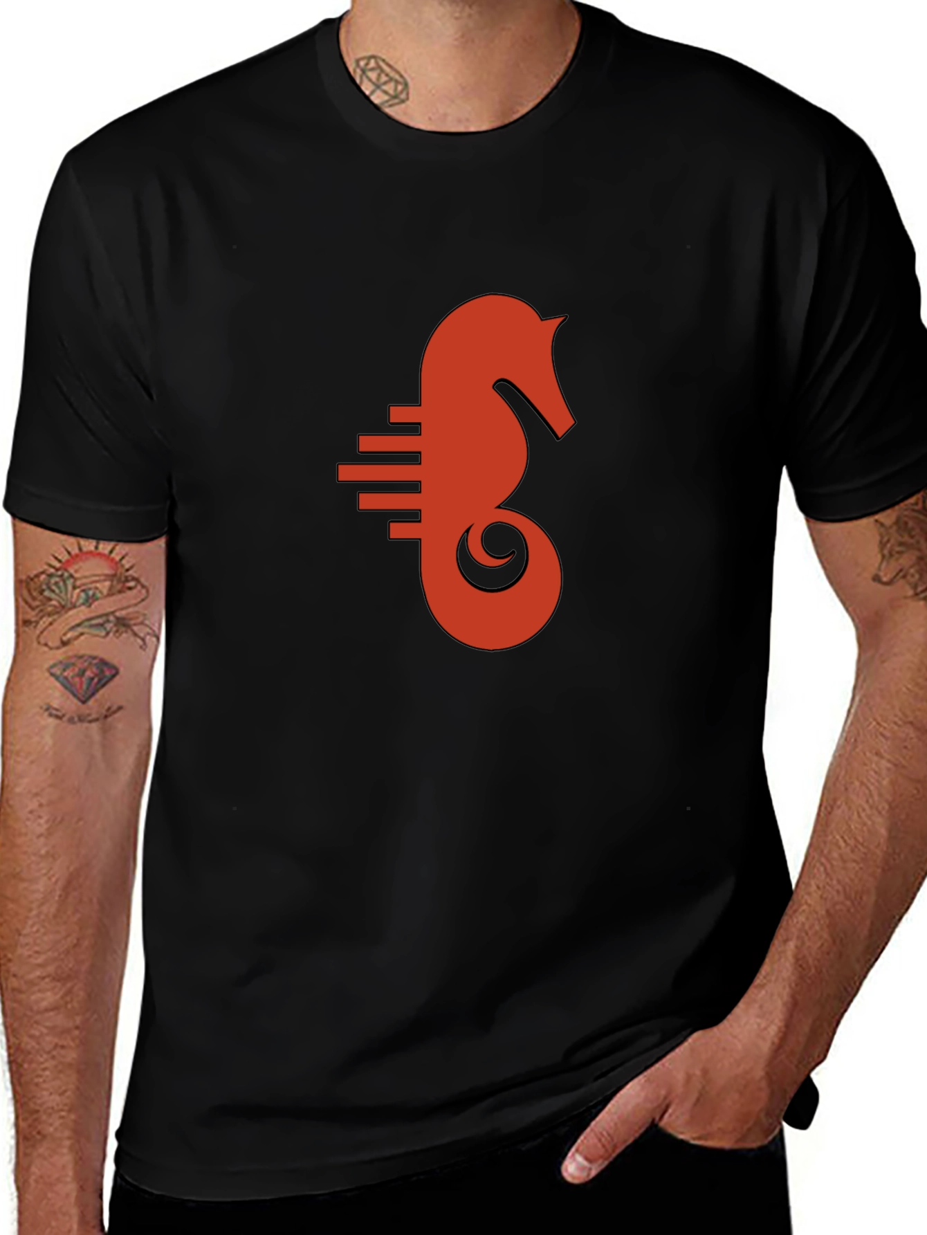 Variant 23 of Seahorse Graphic Tee - Black Cotton Comfort