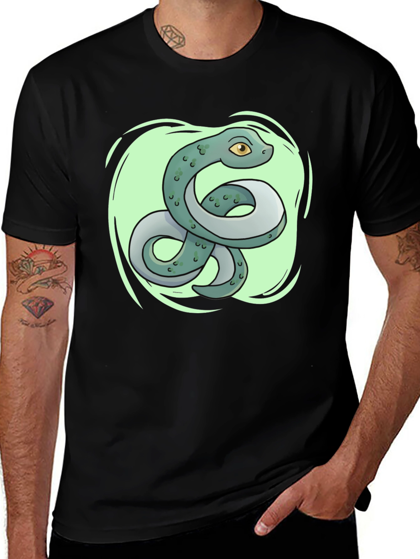 Variant 13 of Cartoon Snake Graphic Tee - Soft Cotton Black T-Shirt